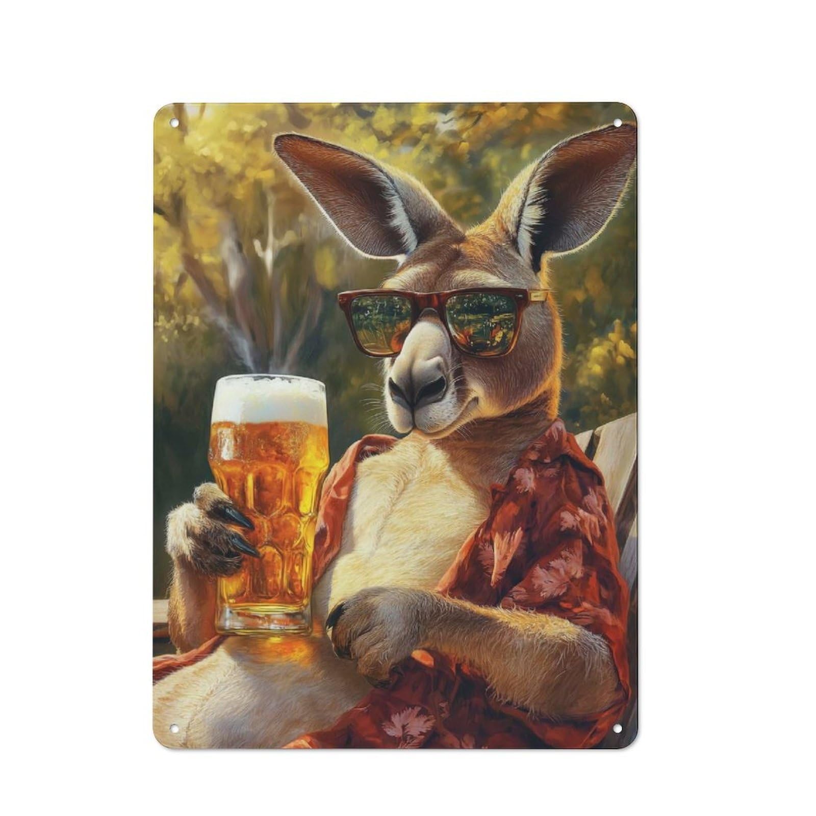 Junmoney Style-1 Rustic Metal Sign 40X30cm Featuring Cool Kangaroo With Beer For Hallway Wall, A Decorative Gift For A Newly Furnished Hallway