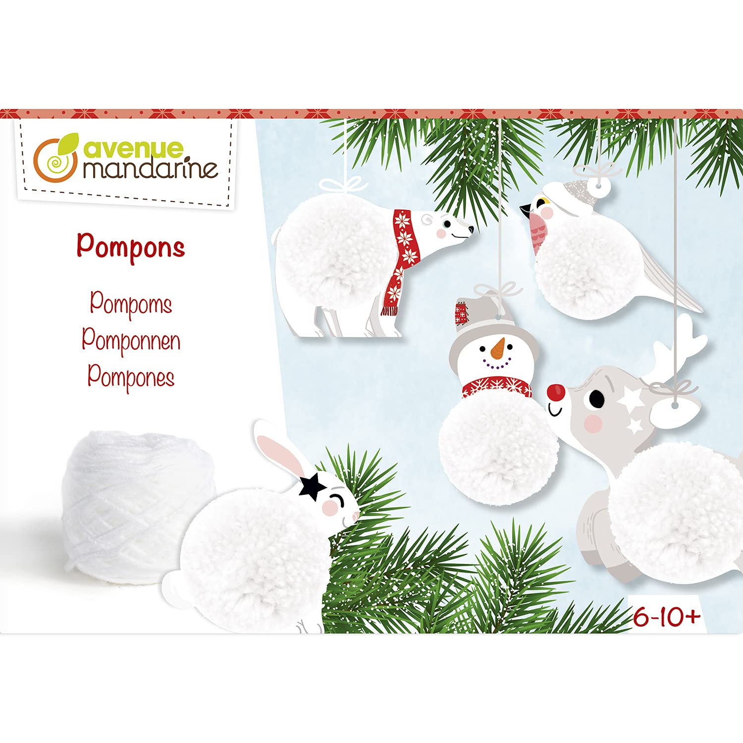 Avenue Mandarine- Boîte créative, Pompons à Suspendre, KC133C, Blanc