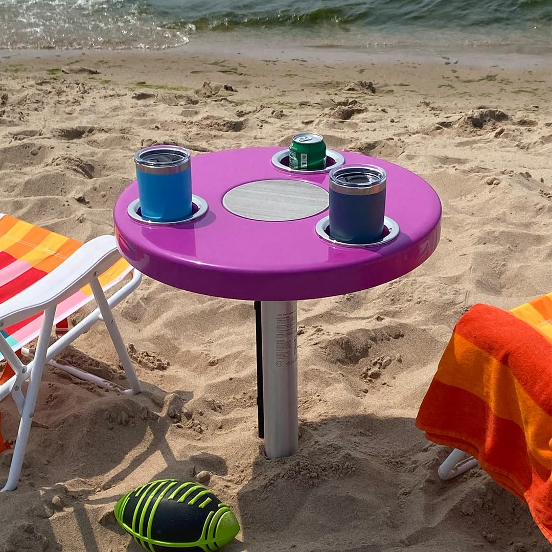 Manufacturers' Select ITC Beach Table with Sand Bar, Auger Post, Durable Beach Accessory, Yard, Campground, Glamping, in and Out of The Water. (Magenta Pink, 31