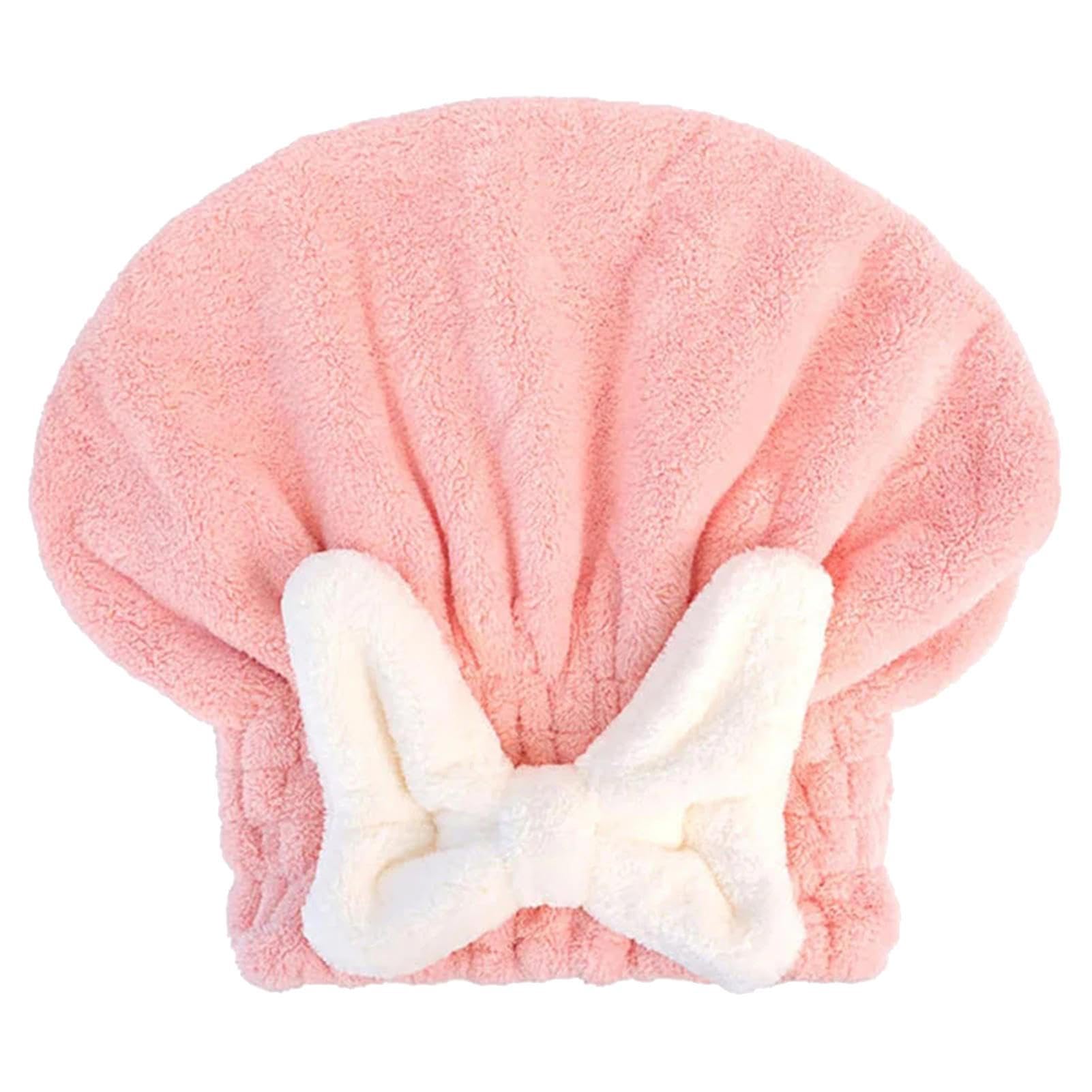 Neamou Microfiber Hair Towel with Bow, Quick Dry Hair Towel Wrap, Super Absorbent Hair Turbans for Wet Hair, Bath Accessories Microfiber Drying Hair Caps for Women Girls