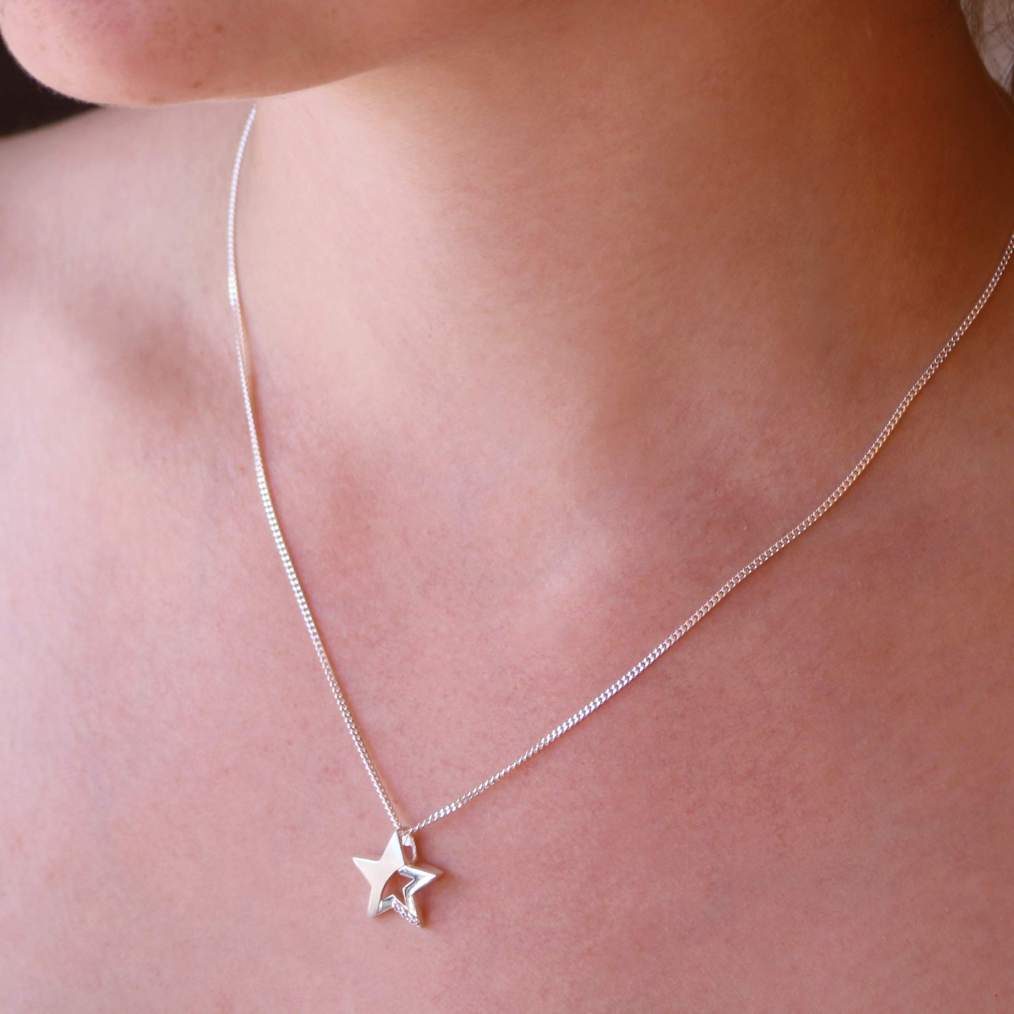 CLEVER SCHMUCK Set für Damen Sternen Ohrringe + Anhänger Stern + Panzerkette 45 cm mit Zirkonias 925 Sterling Silber im Etui anthrazit