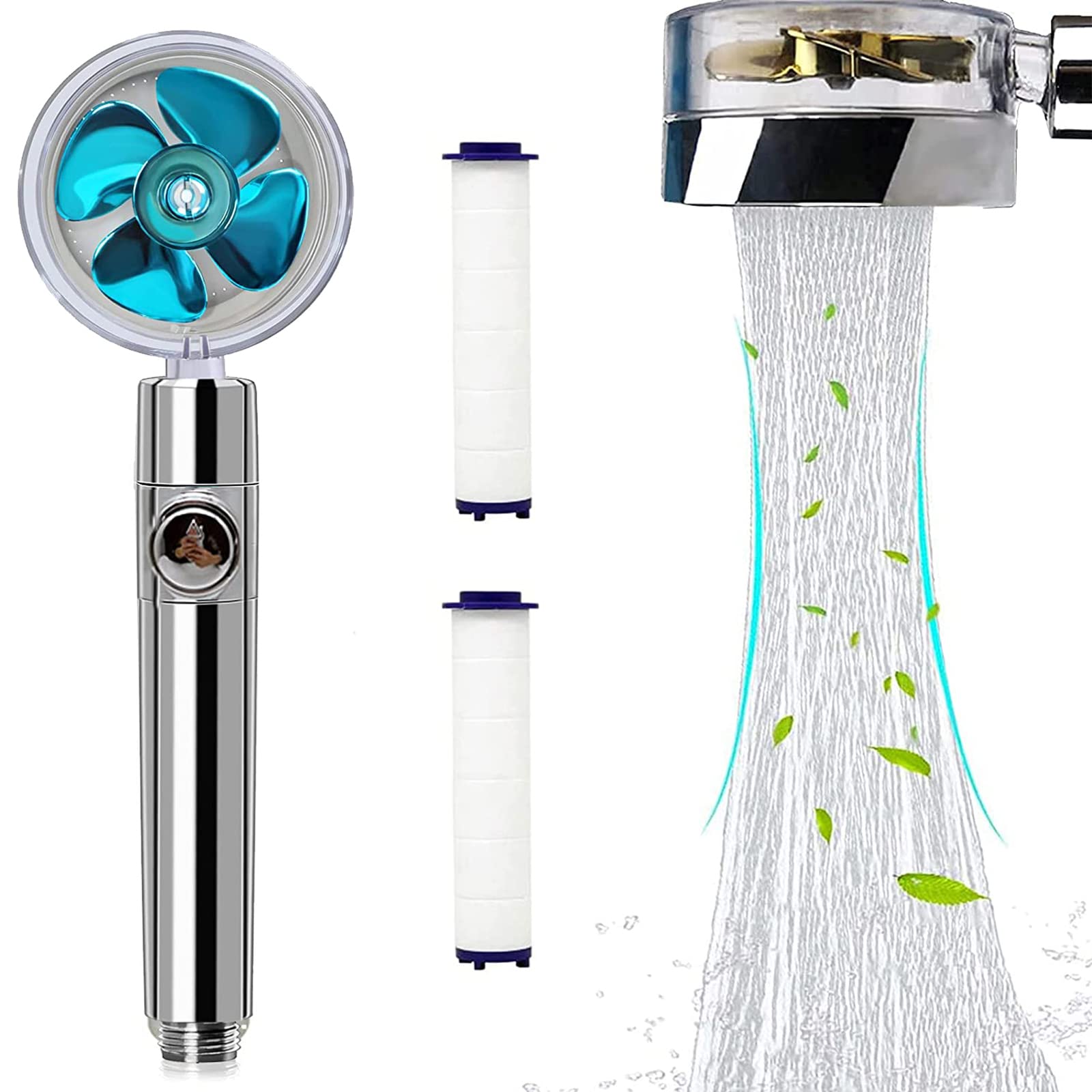 Propeller Turbo Fan 360 Spinning High Pressure Hydro Shower Head Easy