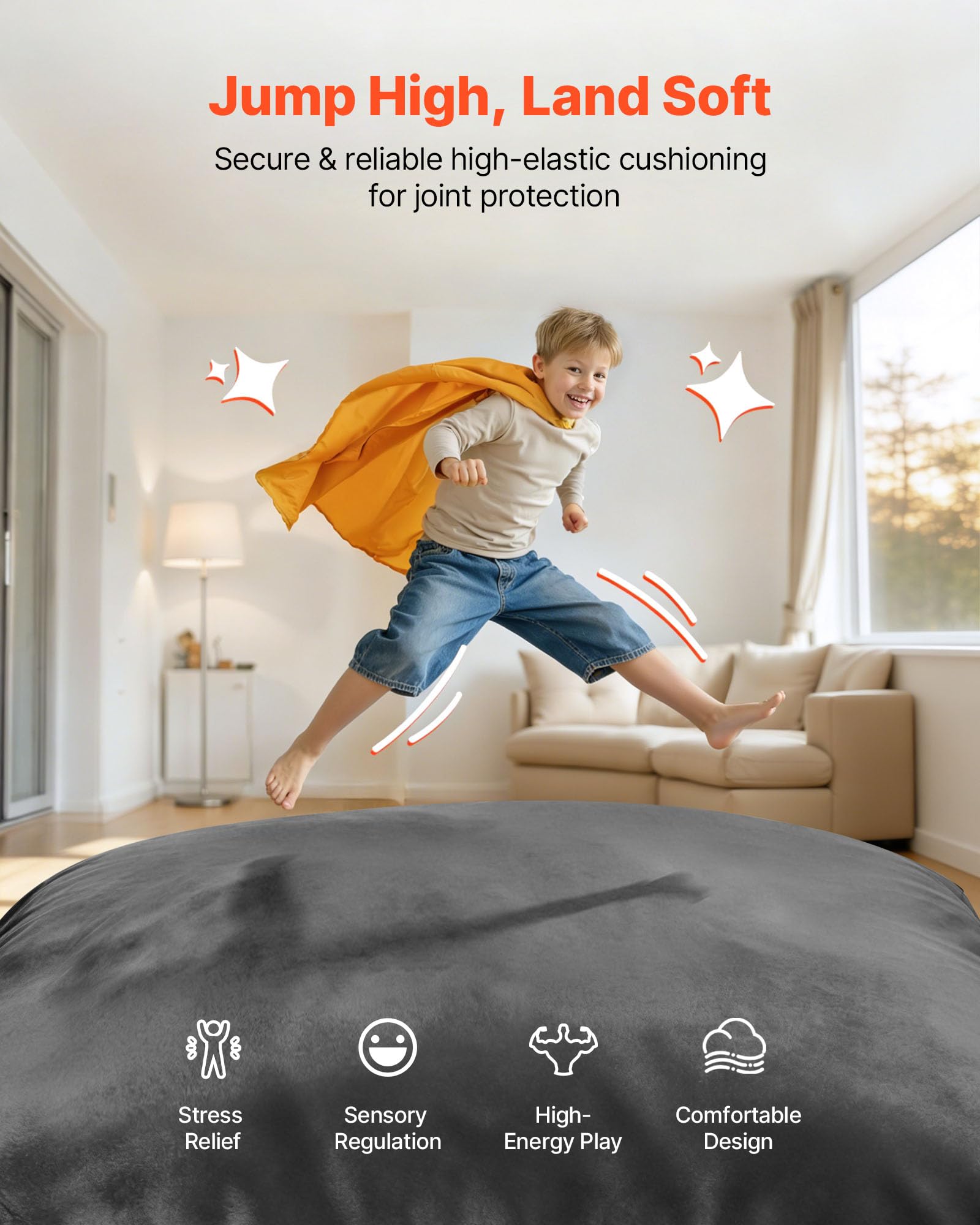 VEVOR Crashpad 150 x 137 cm, Kindermatte mit Schaumstoffblöcken & Waschbarem Bezug, Weiche Schaumstoff-Landezone, Riesenkissenmatte, Ausstattung für Sinnesräume zum Springen Entspannen Spielen