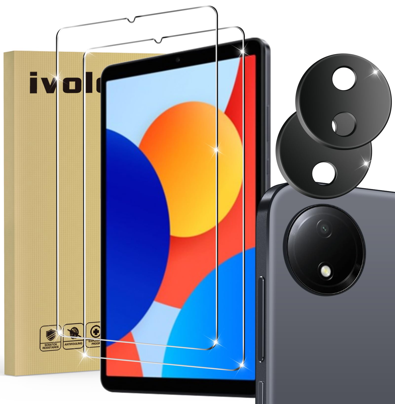 ivoler 2 Stücke Schutzfolie für Xiaomi Redmi Pad SE 8.7 Zoll (WiFi / 4G) (Nicht für Redmi Pad SE 11 Zoll), Mit 2 Stück Kamera Schutzglas, 9H Härte, Anti-Kratzen, Anti-Bläschen, Hülle Freundlich