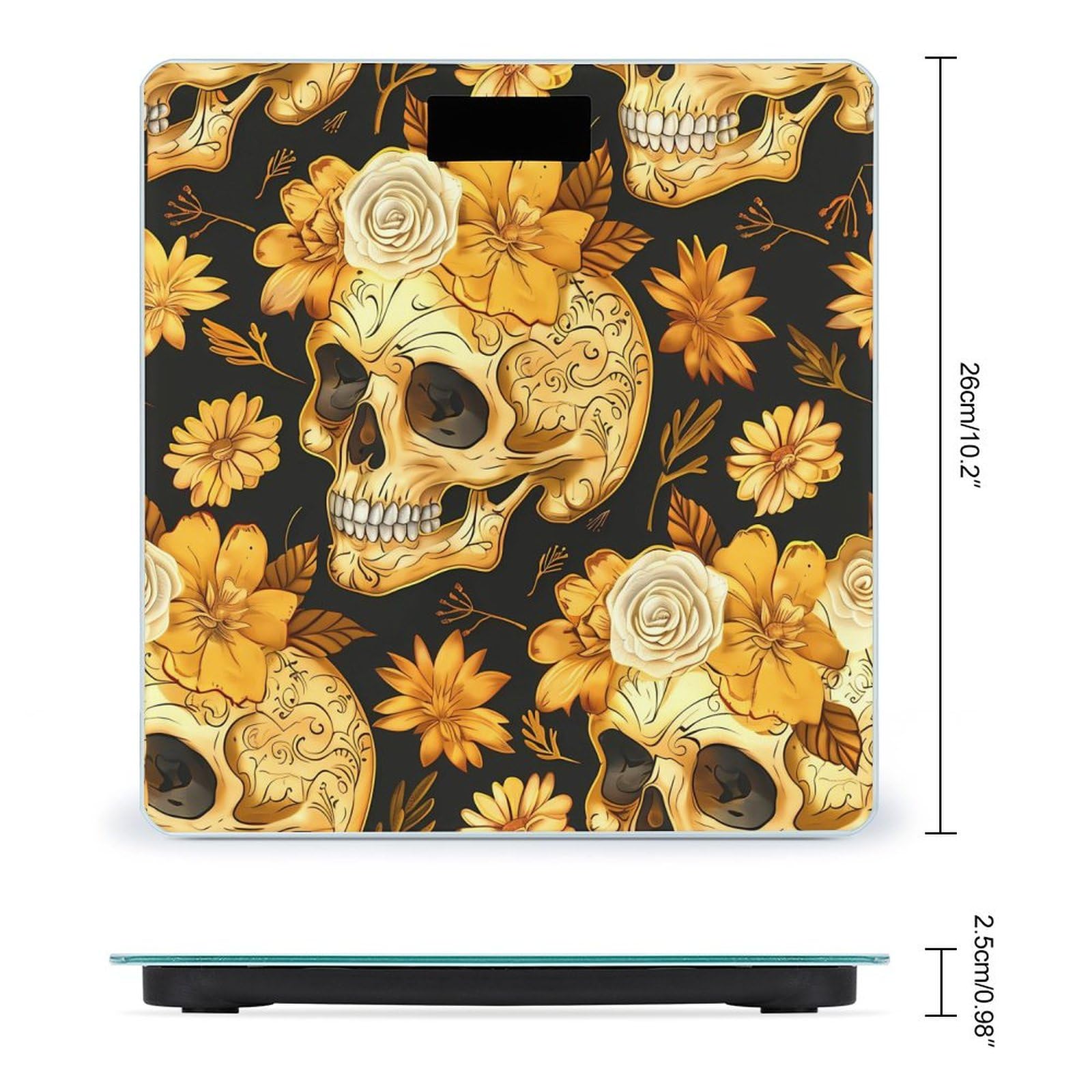 Golden Flower Skull Scale for Body Weight Bathroom Digital Body Weight High Precision Scale for Home Office