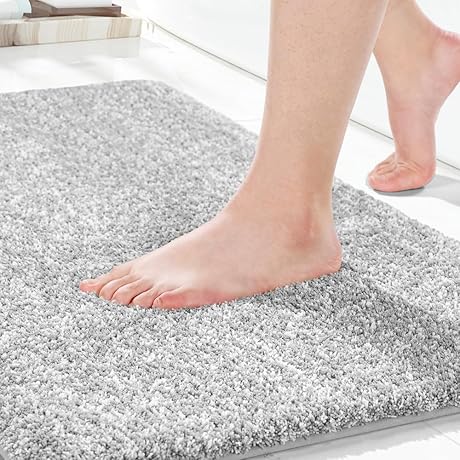 Yimobra Small Gray Rug - Plush Bath Mat for Warm, Safe, Non-Slip Comfort