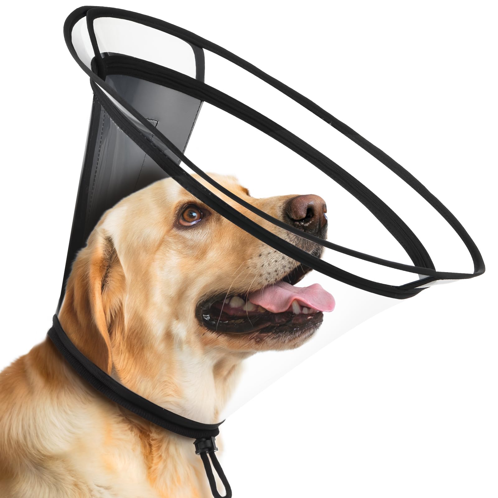 Photo 1 of BONTHEE Clear Dog Cone Collar–Extra-Long Recovery E-Collar for Dogs, Transparent Adjustable Dog Cones Alternative for Small Large Medium Size Dogs,Protective Neck Brace with Soft Edges-XXXL