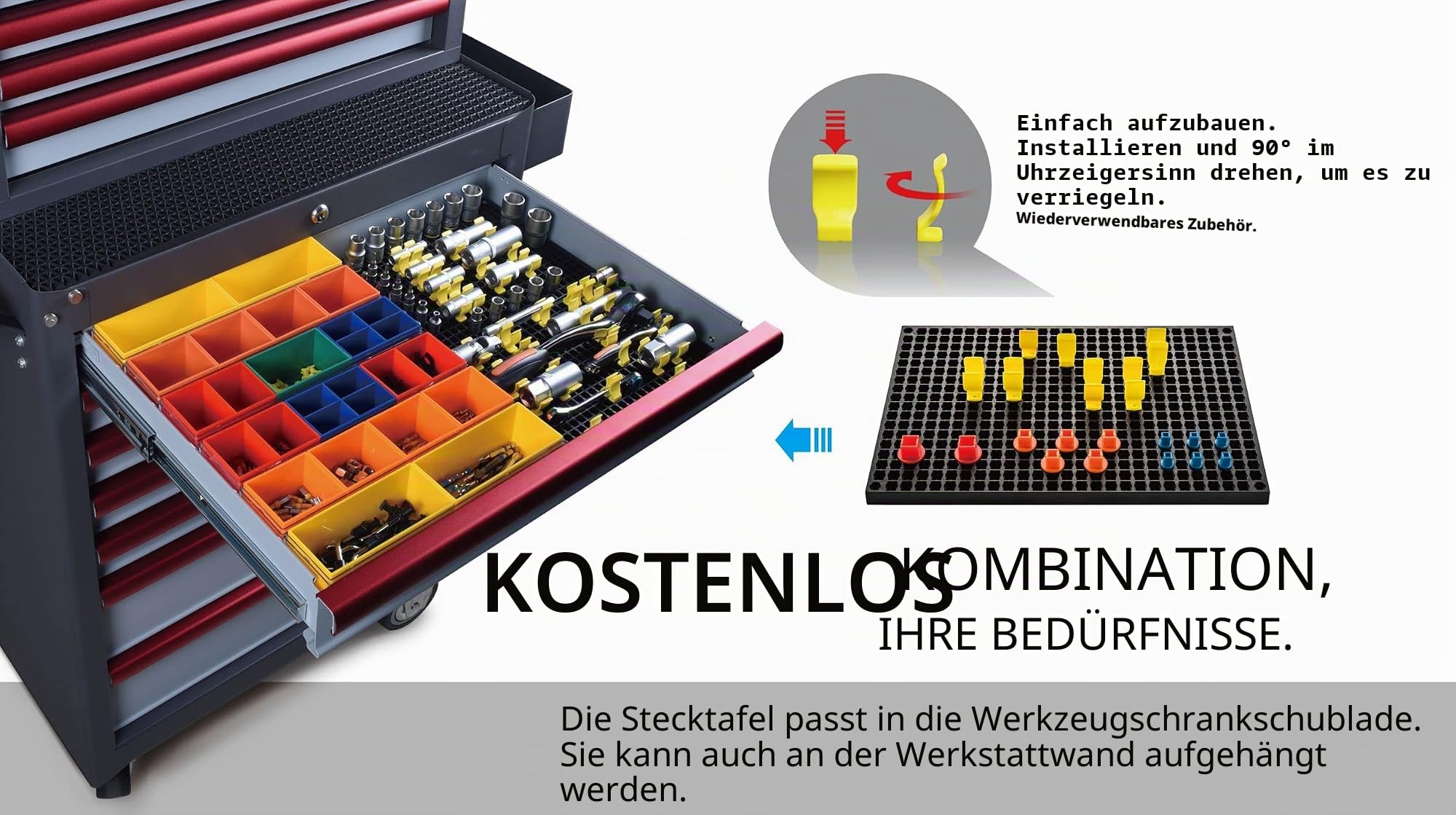 FREE ZONE 68-teiliges großes Stecktafel-Werkzeugorganizer-Set (Schwarz) – Werkzeugaufbewahrung für Werkzeugkoffer, Schubladen, Werkstattwagen, Schränke und Werkbänke