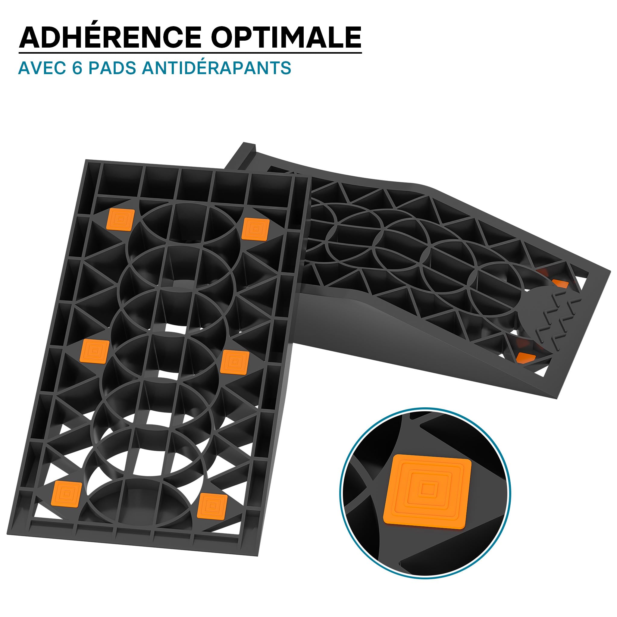 Wiltec Lot de 2 rampes voiture d’accès extra plates – 430 x 235 x 80 mm – en PP robuste – capacité max. 3 t – Cales de roue véhicule chargement accès Caravane Camping car Remorque
