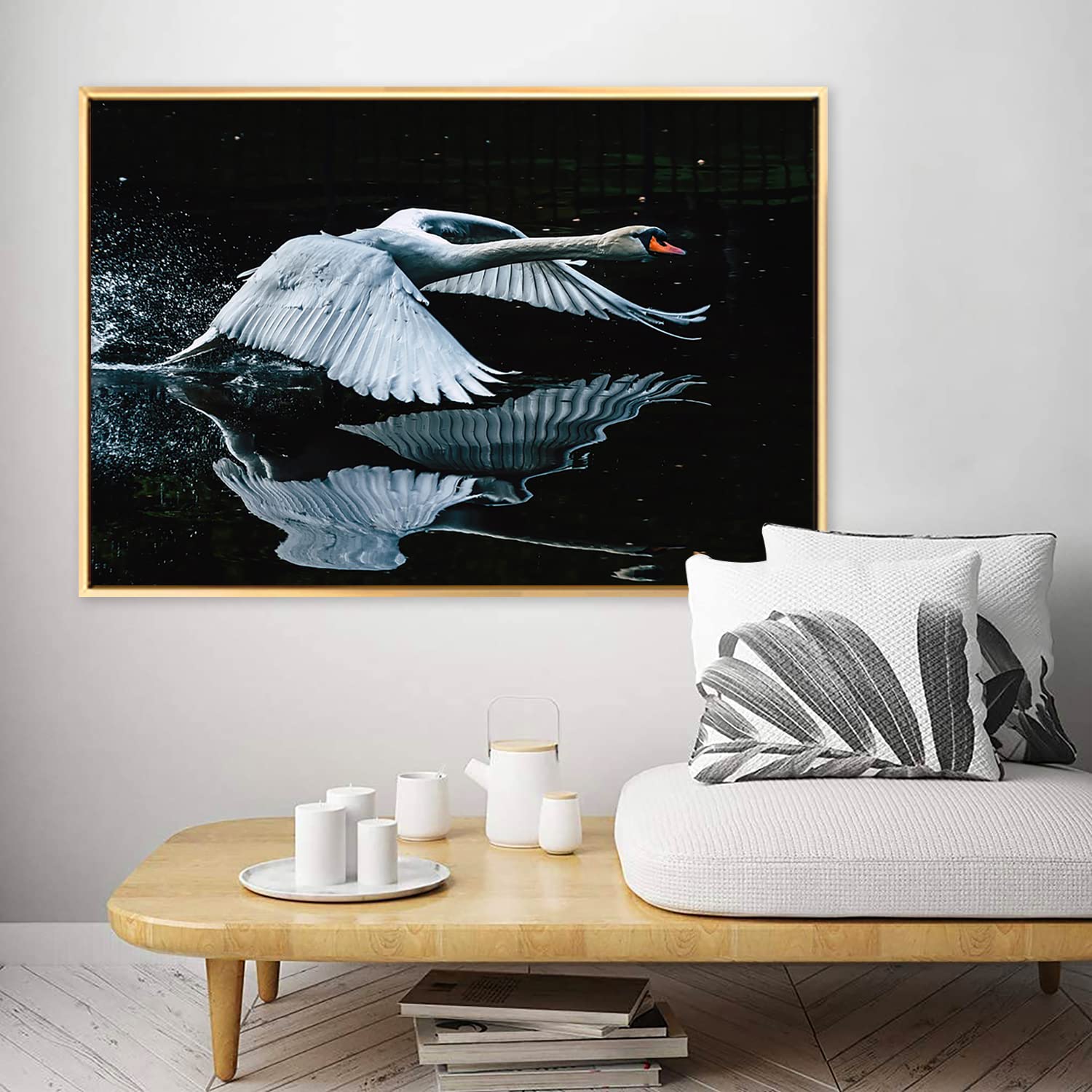 Amazon.co.jp: 絵画 空飛ぶ白鳥ですインテリア 絵画 動物ですアート