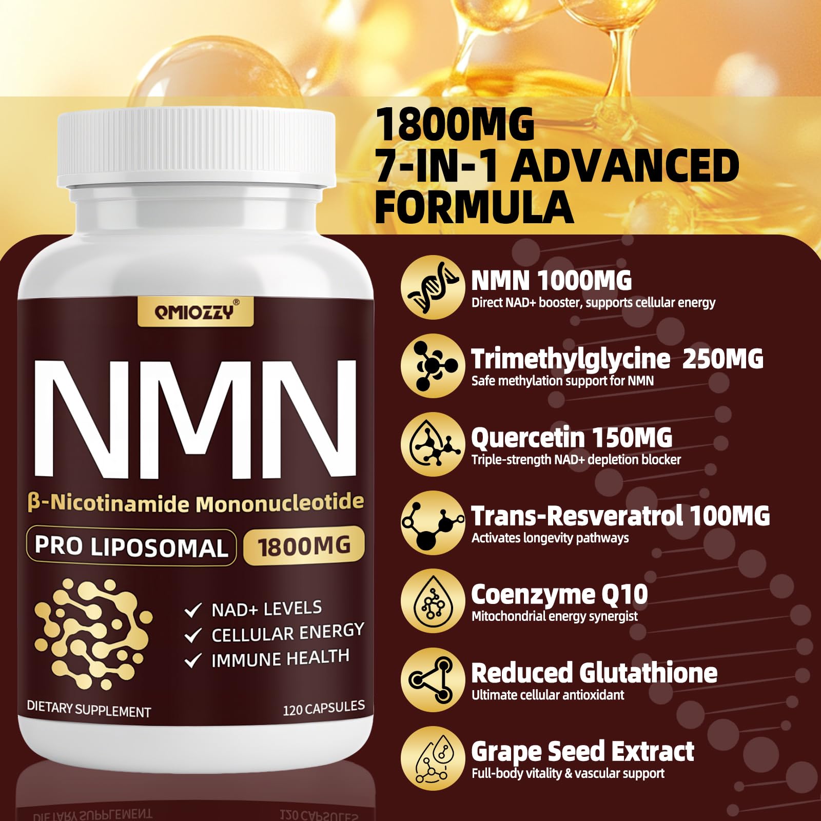 NMN Supplement 1000mg,Liposomal β-Nicotinamide Mononucleotide,120 Capsules — Amazon image 4