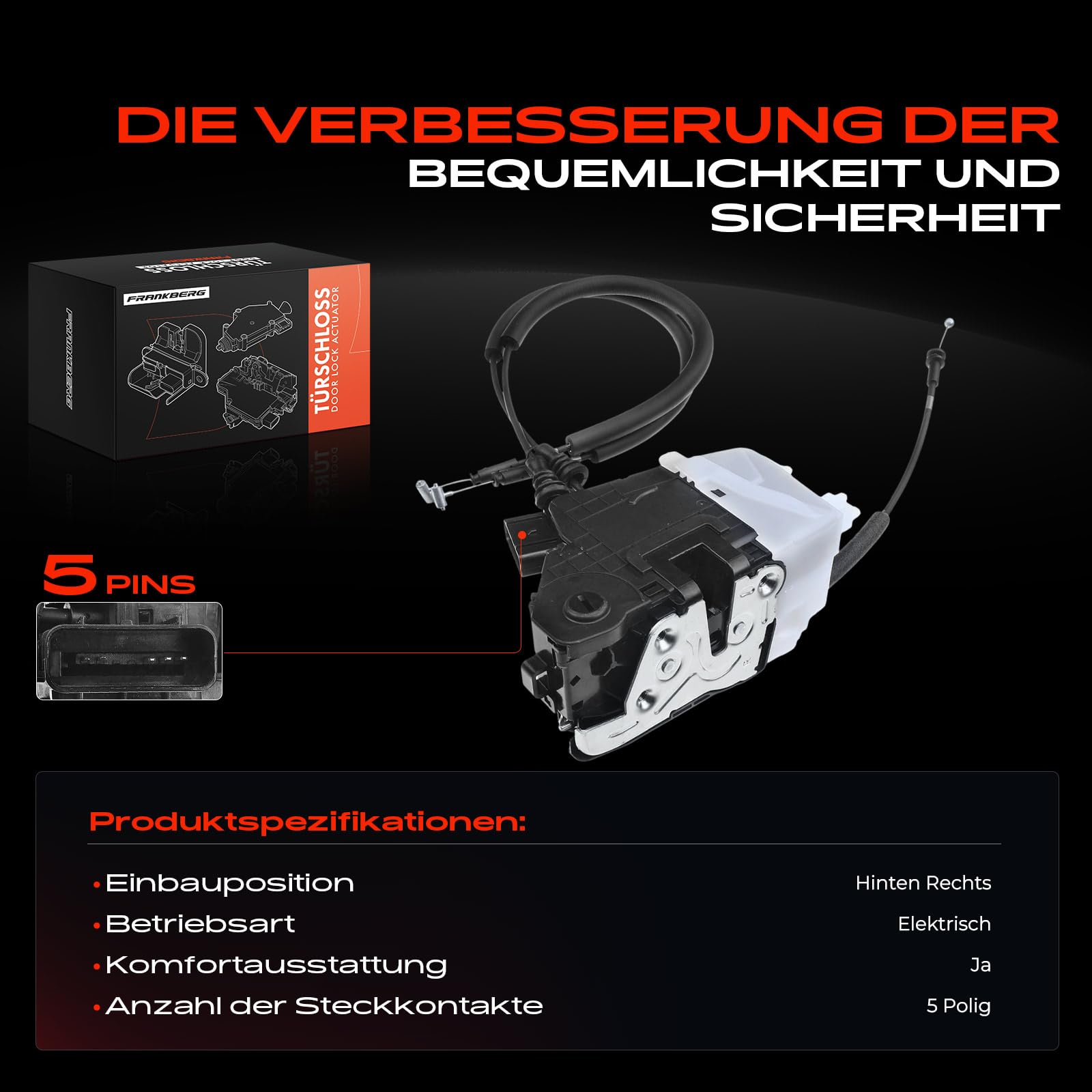 Frankberg Türschloss Stellmotor Hinten Rechts 5-Polig Kompatibel mit Tucson TL TLE 2016-2020 Tucson TL 2016-2019 Tucson TLE 2016 Replace# 81420-D3000