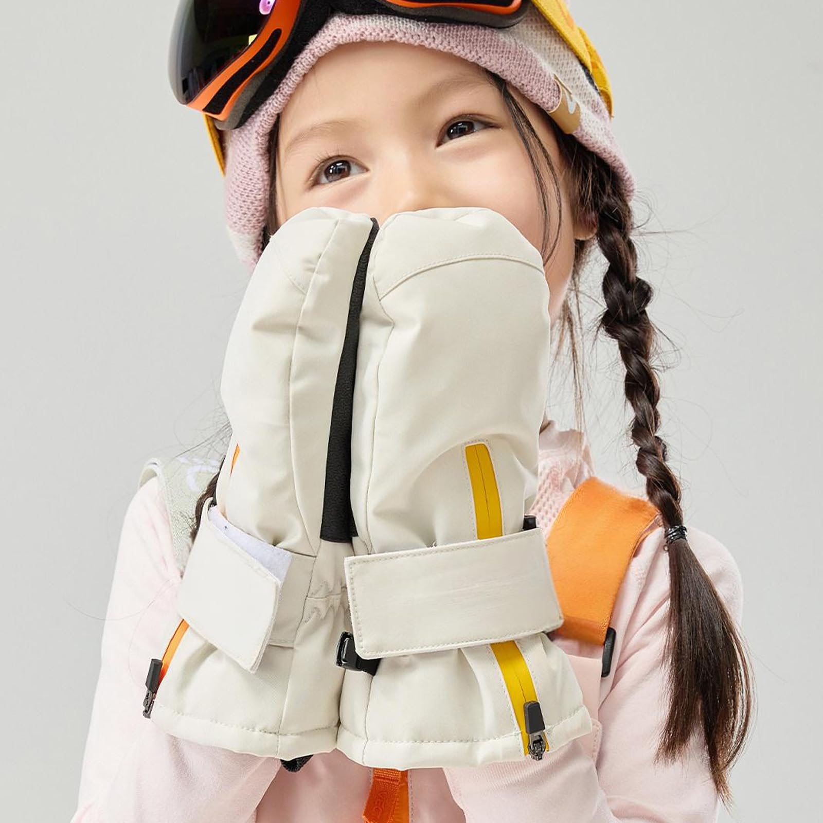 Muffole da Neve per Bambini, Guanti da Sci per Ragazzi E Ragazze, Impermeabili Muffole Snowboard, per Corsa, Pattinaggio, Ciclismo,[a] White,Fit 6~10 Years