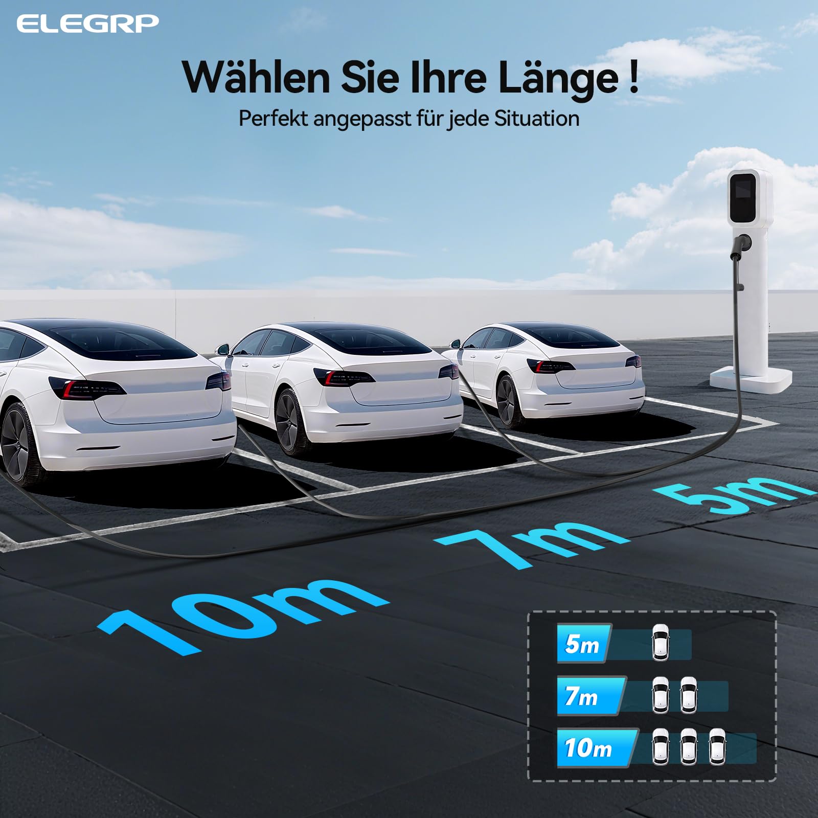 ELEGRP Typ 2 Ladekabel, 22kW 7M 32A 3-Phasig, Typ 2 auf Typ 2 Mode 3 Ladekabel für Elektroauto EV/PHEV mit Tragetasche, Geeignet für Model S/3/X/Y, VW ID.3 ID.4 e-Golf und andere EV