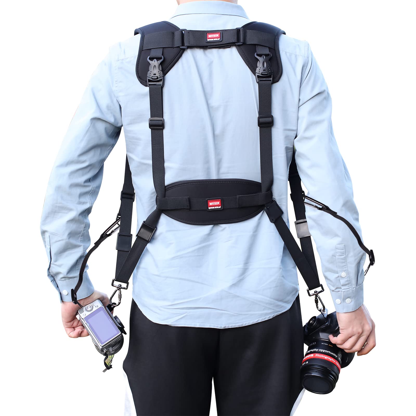MUXIN Harnais de sangle de caméra double réglable à dégagement rapide avec attache de sécurité pour reflex numérique SLR