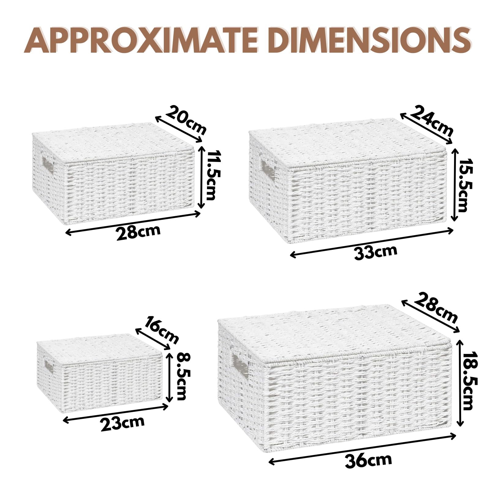 HomeZone, set di 4 cesti di vimini con coperchio e serratura per riporre oggetti per la casa, per arredamento, bagno, camera da letto, cucina, impilabile, tessuto a mano