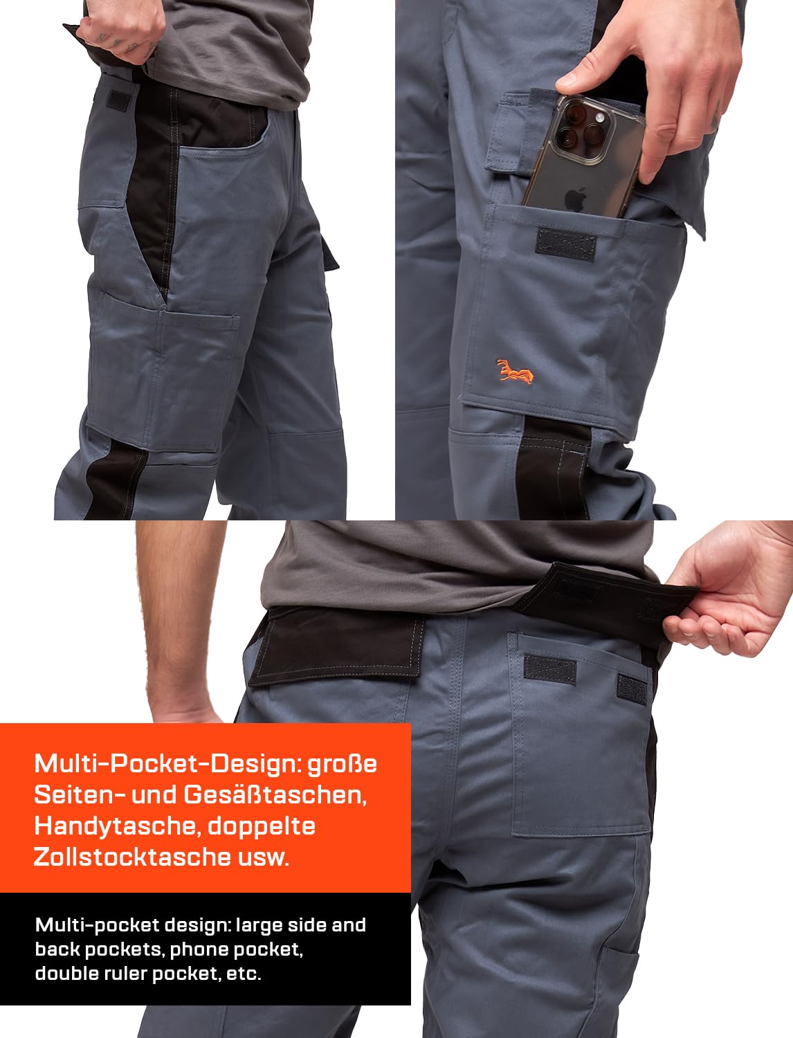 strongAnt® - Pantaloni Elastici da Lavoro Bianco - Pantaloni Pittore Stuckateur Addetto alle Pulizie, Tasca per Ginocchiere, Cerniera Lampo YKK + Bottone YKK - KERMEN - Fatto nell'UE