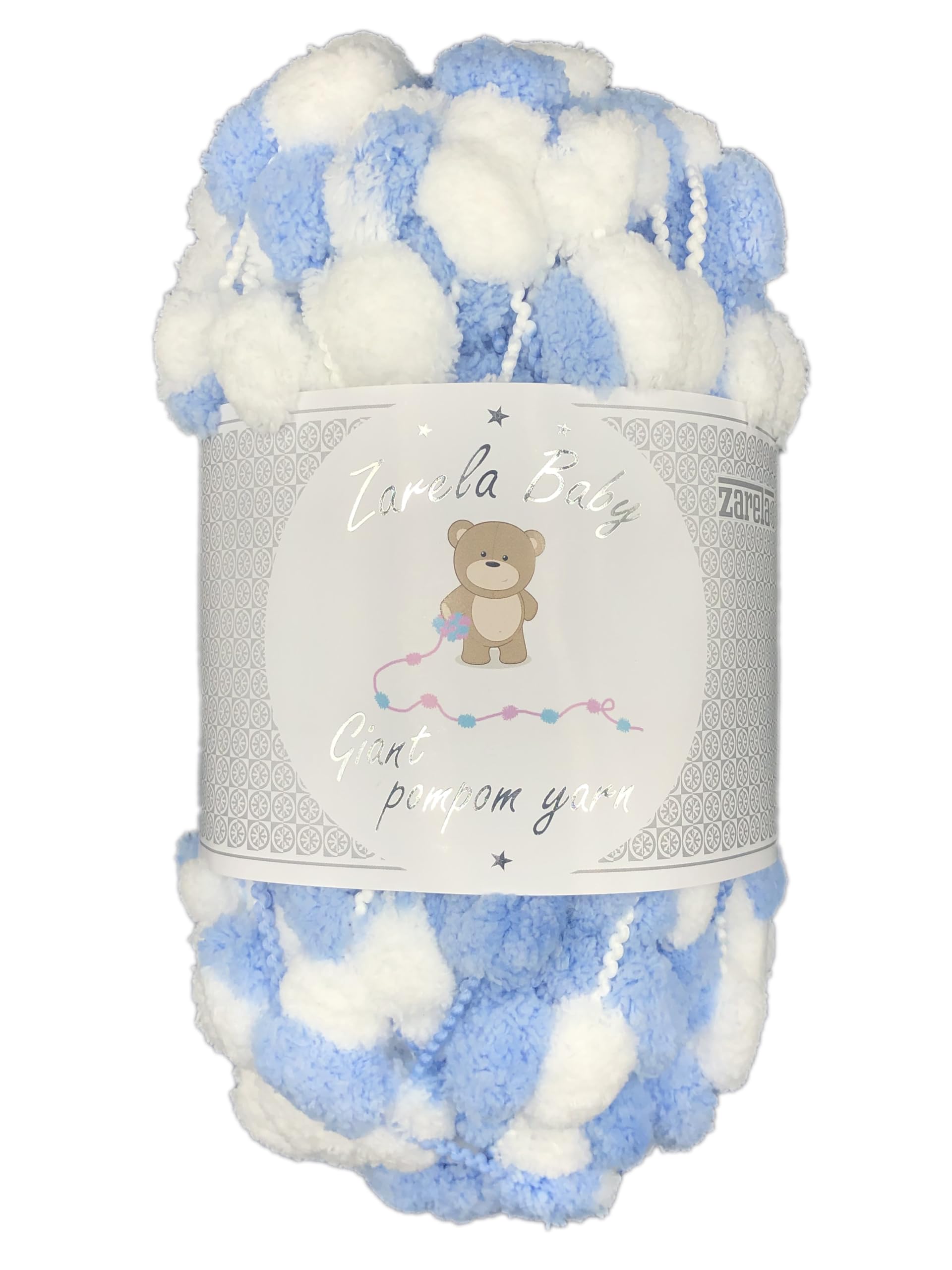 Zarela Baby Giant Pom Pom Yarn Wool (G05 White-Blue)