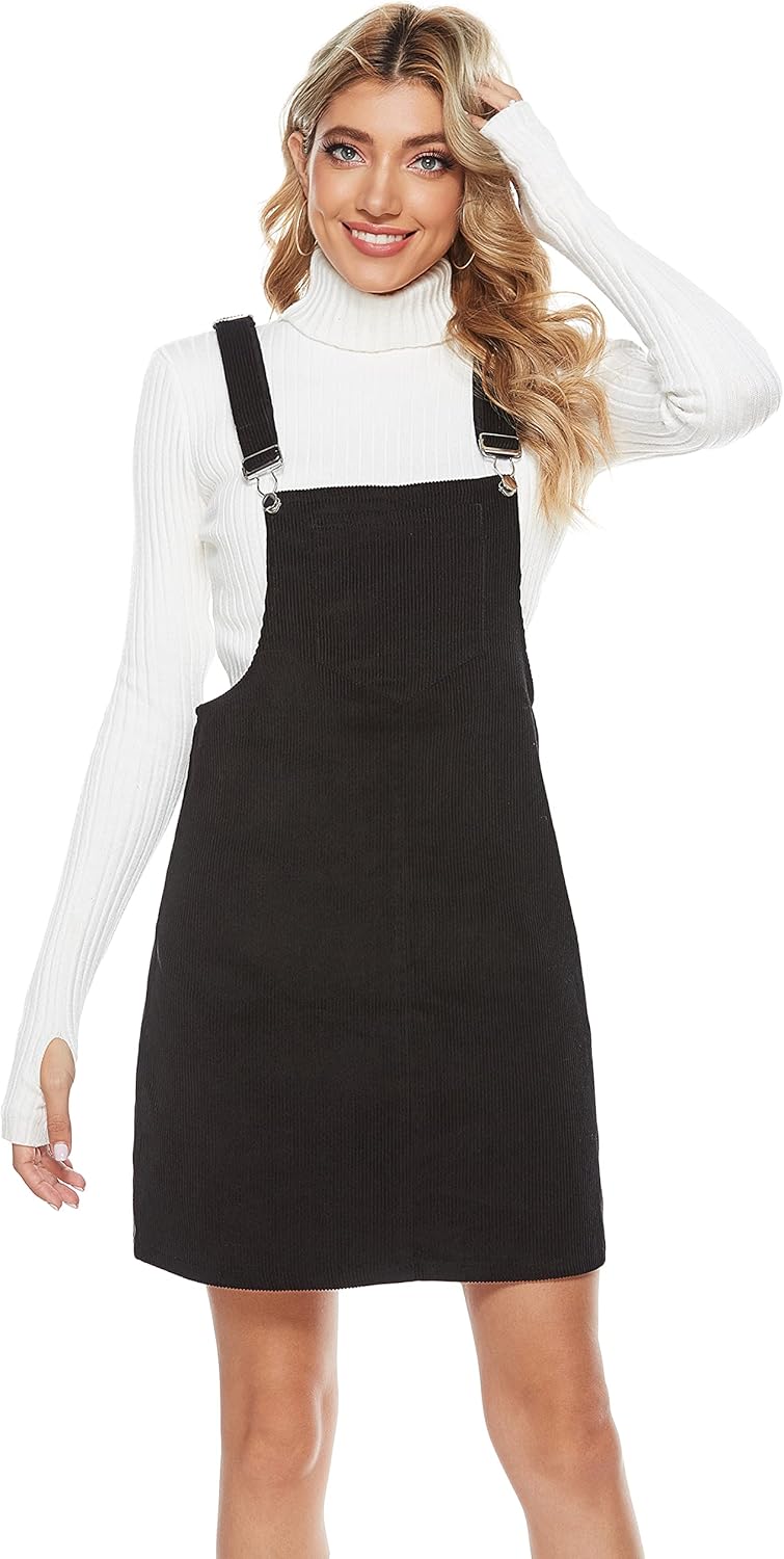 Tanming Women's Corduroy A Line Cute Jumper Pinafore Bib Overall Mini Dress Skirt - Image 2
