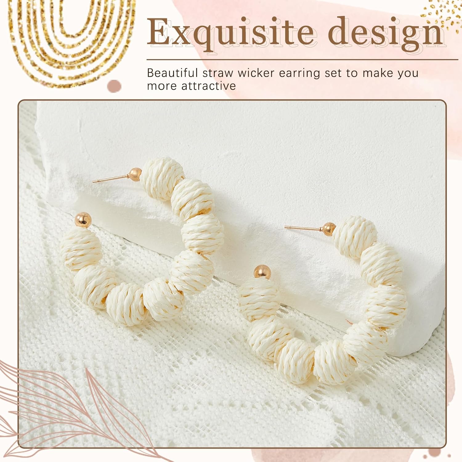 meekoo 4 Pairs Rattan Earrings for Women Beach Essentials Tassel Dangle Boho Straw Earrings - Image 4