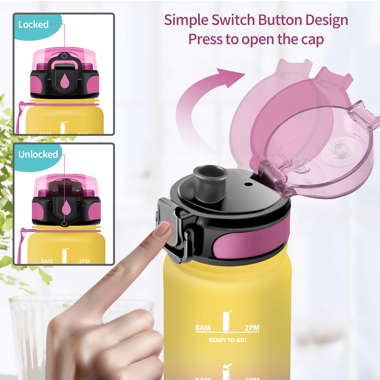 Vikaster Borraccia Sportiva, Borraccia 500ml/1000ml/1500ml, Senza BPA & Prova di Perdite, Bottiglia Acqua Bambini, Bici, Scuola, Palestra, Ufficio, Yoga