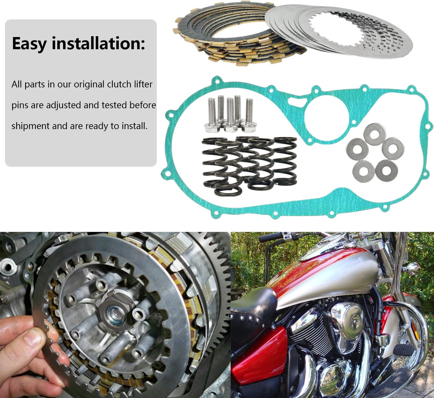 Extra Plate Friction Steel Clutch Kit & Gasket Kit Compatible with Vulcan 800 VN800B VN800E VN800A Vulcan 900 VN900C VN900B VN900D 1995-2006