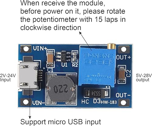 Miniatura 4 de 20 piezas MT3608 - Placa reguladora de voltaje ajustable de módulo elevador de voltaje de 2 V-24 V a 5 V-28 V 2 A, convertidor de impulso de CC y CC