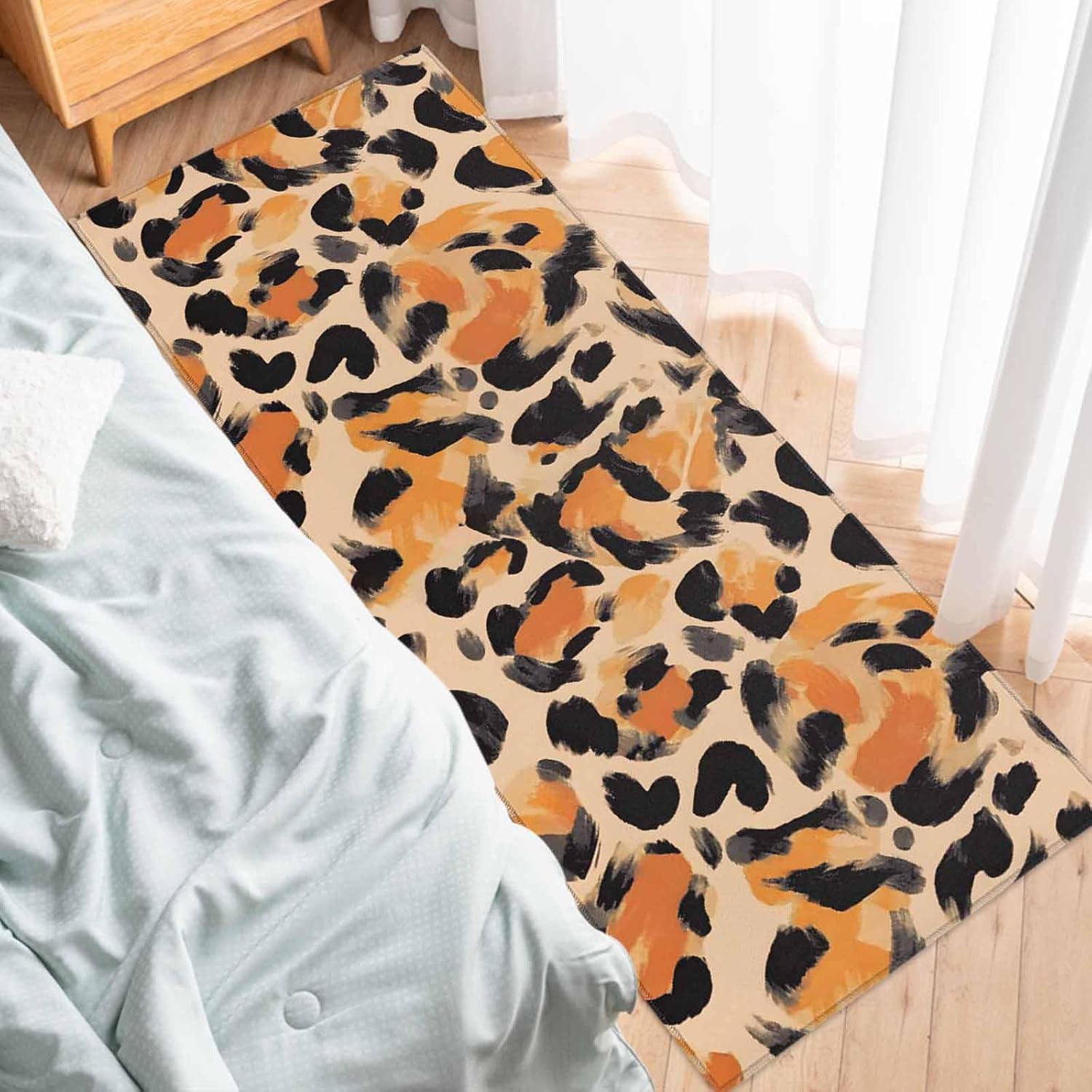 Teamery Kitchen Mats for Floor Watercolor Abstract Leopard Print Washable Non Slip Kitchen Rugs 1PCS, Wild Animal Skin Absorbent Standing Mats for Sink Bathroom Office Living Room 15.7x47.2in