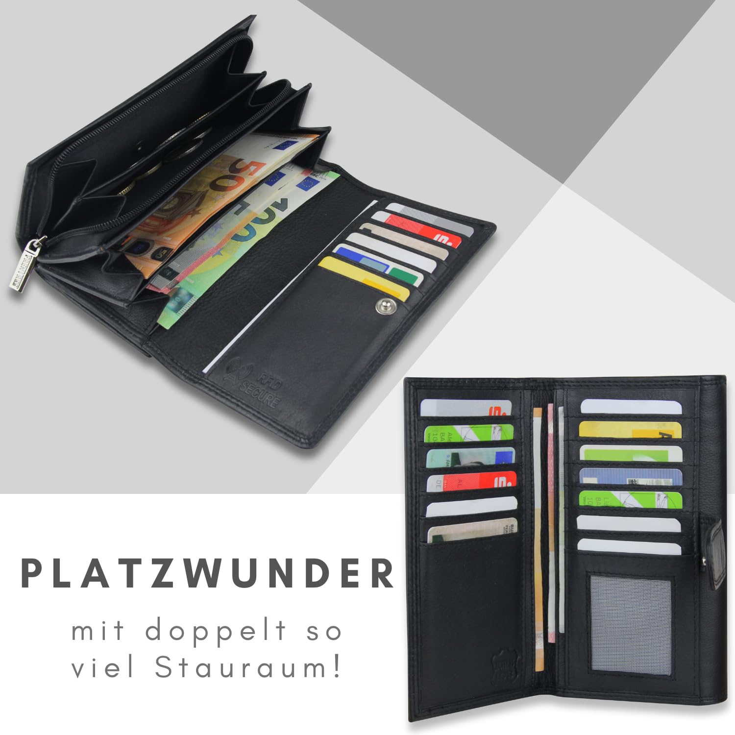 Frentree® Damski portfel z prawdziwej skóry nappa, duży skórzany portfel z ochroną RFID, miękki portfel z prawdziwej skóry, wiele przegródek, brązowy, Premium