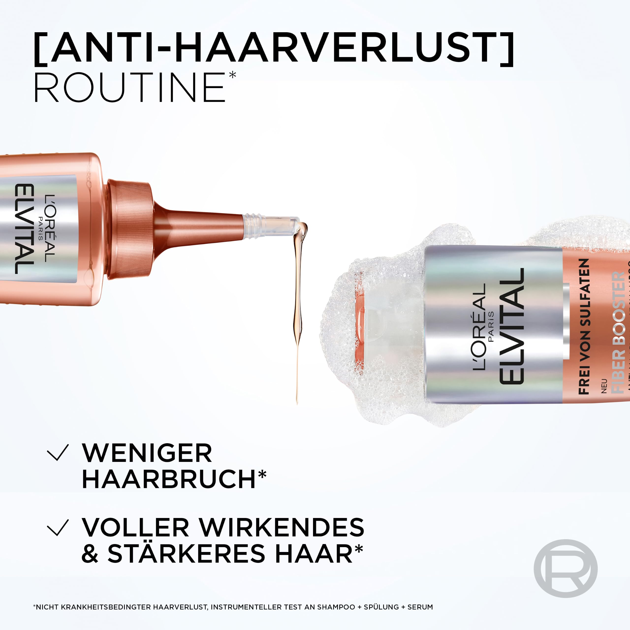 L'Oréal Paris Fiber Booster Anti-Haarverlust Routine für kurzes Haar, 2x Shampoo & Serum für volleres Haar, Gegen Haarausfall, Weniger Haarbruch, Gegen Haarverlust, Elvital, für Männer und Frauen