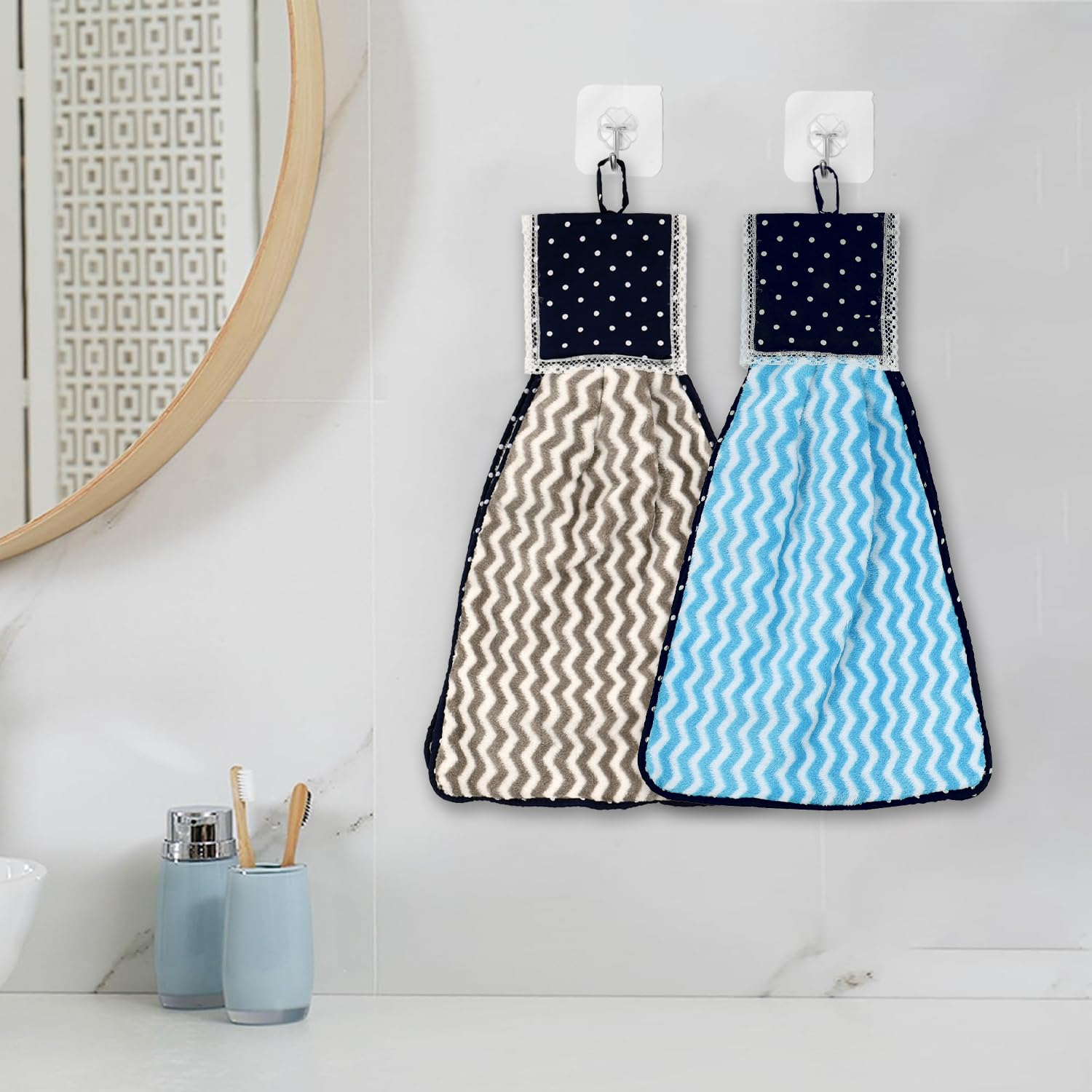 Kuber Industries Pack of 2 Soft Cotton Hand Kitchen Towel with Hanging Loop | Double Sided Hand Towels for Wash Basin & Bathroom | Easy to Wash & Reusable | Zig Zag Pattern | Multi