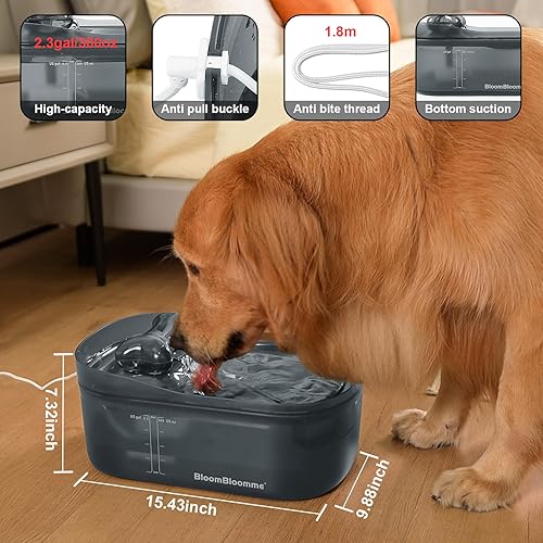 Miniatura 3 de BloomBloomme Fuente de agua ultra silenciosa para mascotas de 2.3 galones300 oz9 L, para perros grandesmedianos en el interior, dispensador