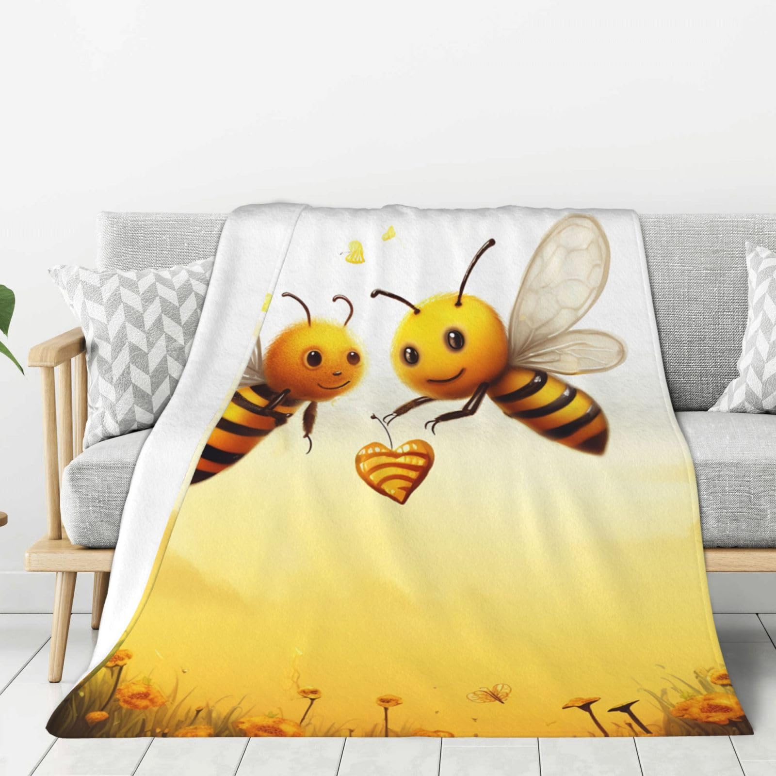 Bee Love Honey Throw Blanket Plush Flannel Fleece Blanket, Soft Lightweight Cozy Blankets 50"X40" for Bed Couch Sofa Travel