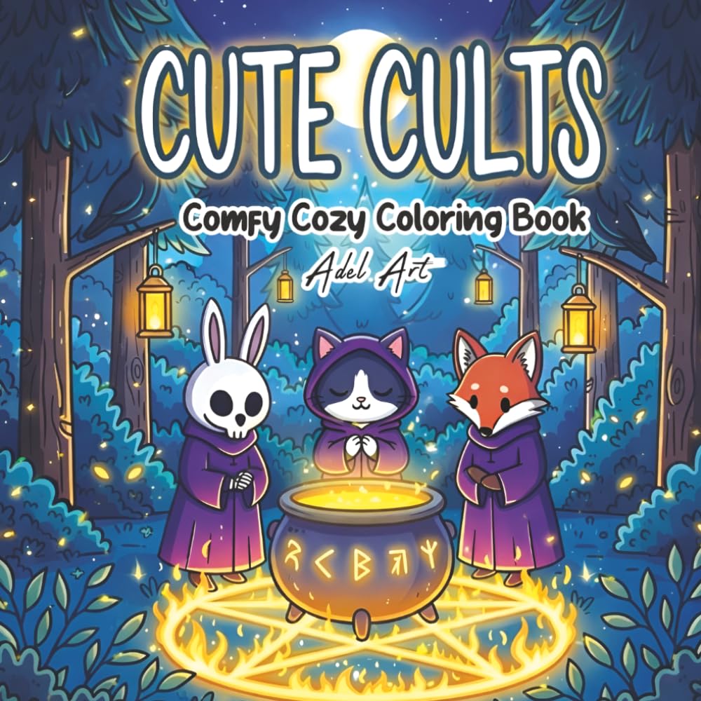 Cute Cults Coloring Book: A Creepy Cute Adult Coloring Book with Spooky Occult Rituals and Cozy Horror Scenes for Stress Relief. Bold and Easy Illustrations.