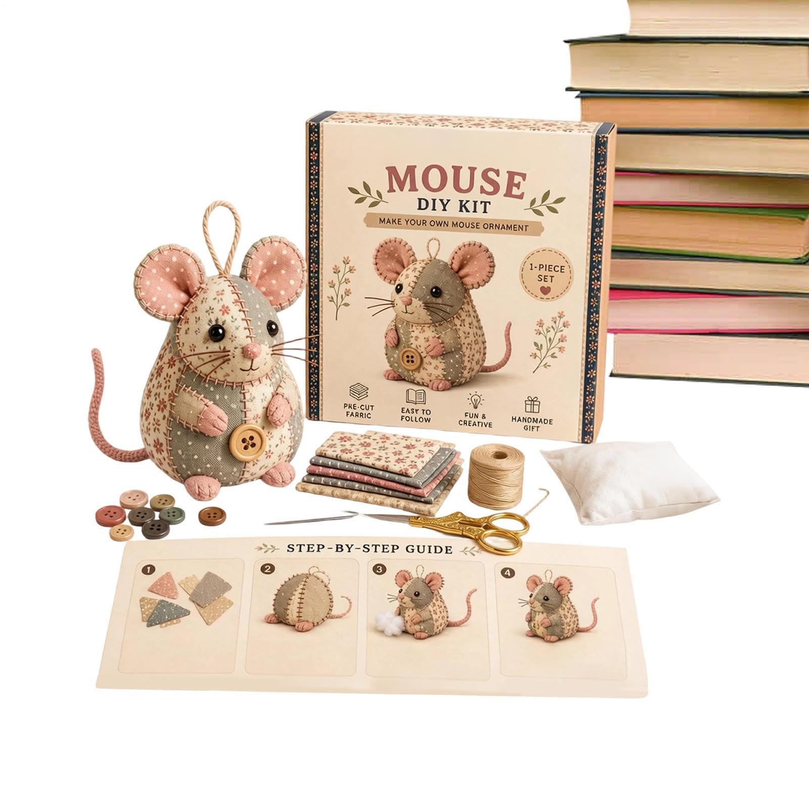 Kit de bricolaje de ratón de patch-work, con bonito diseño de de ratón, 15 x 10 cm, juego de bordado para principiantes, artesanía de bordado de animales, diseño de costura decorativa suave