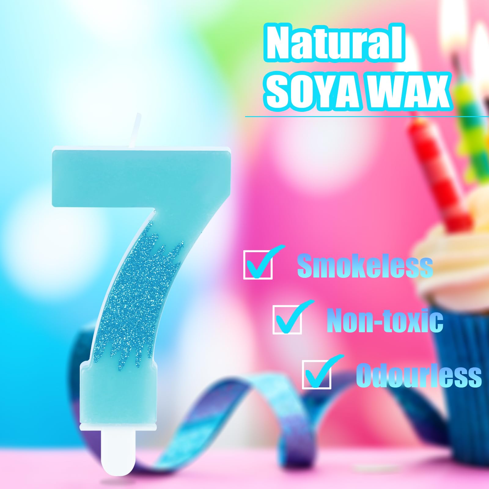 Candele Numero 18 Blu Ghiaccio - Decorazioni Torta Compleanno Con Glitter - Foto 4