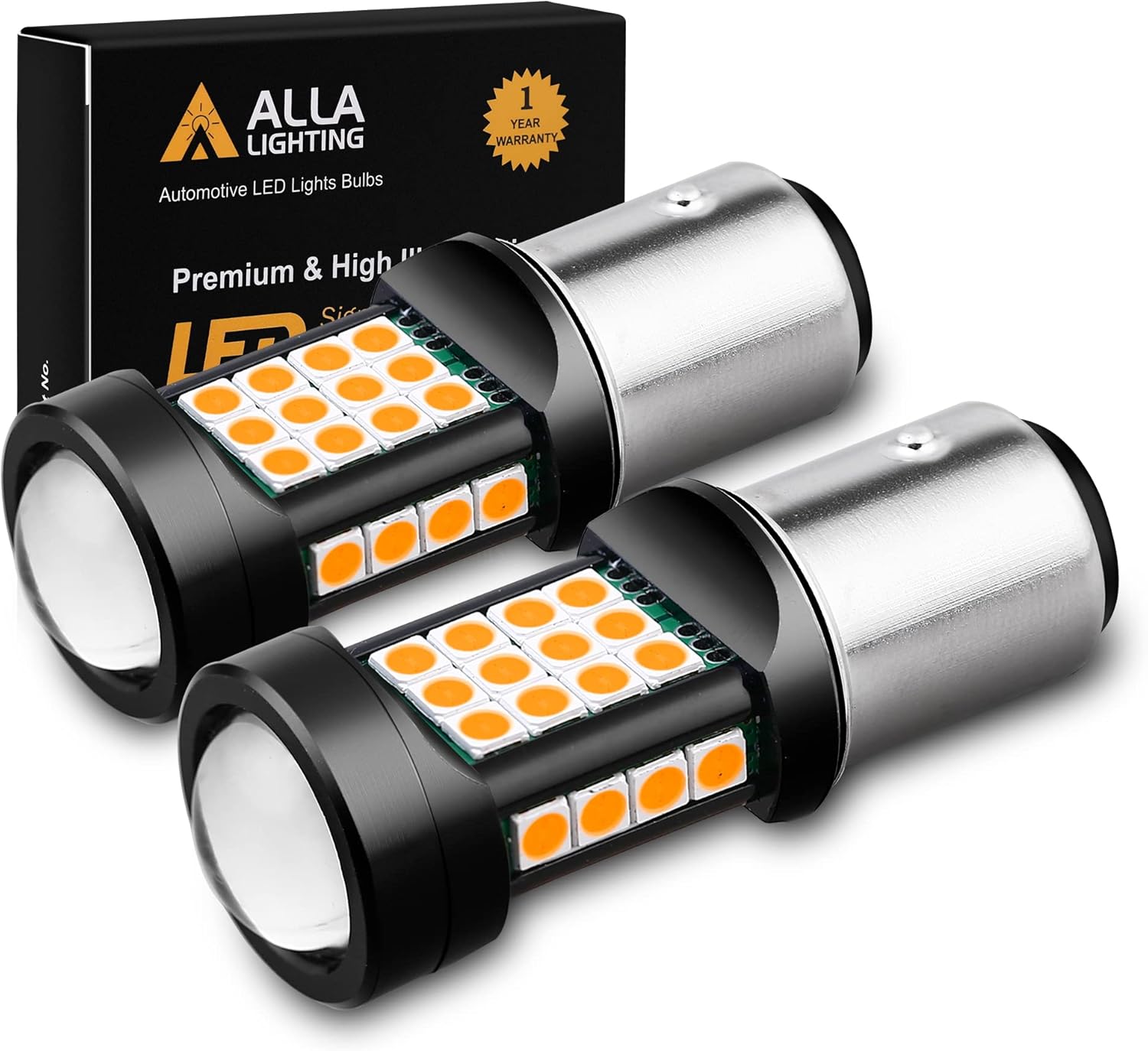 Alla Lighting BAY15D 7528 2357NA 1157 LED Bulbs, Amber Yellow Turn Signal Lights,1000 Lumens 3030 36-SMD Extremely Super Bright Blinker Lamps