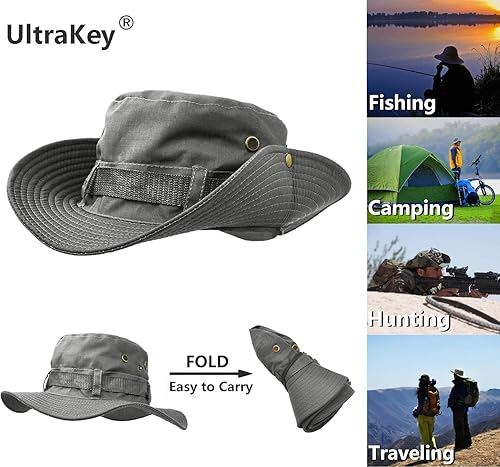 Miniatura 2 de Sombrero de ala ancha para exteriores, doble capa clásica de combate de Estados Unidos, estilo arbusto, selva, para pesca, caza, campamento