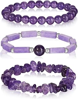 3Pcs Natural Stone Bracelets for Women 8mm Crystal Beaded Bracelets Handmade Stretch Bracelet Healing Crystal Jewelry for Women