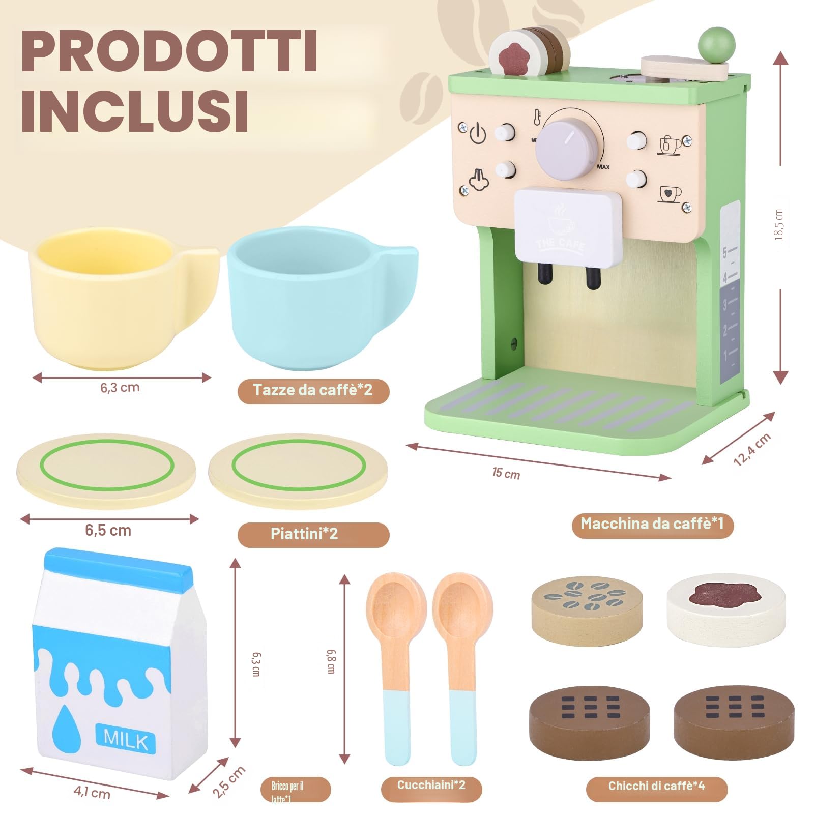 Macchina Caffè Giocattolo Teoryieer, Macchina da Caffè in Legno per Bambini , Set Cibo Finto Giocattolo per Cucina Bambini, Regali per Compleanni,Halloween,Natale per bambini dai 3/4/5 anni in su
