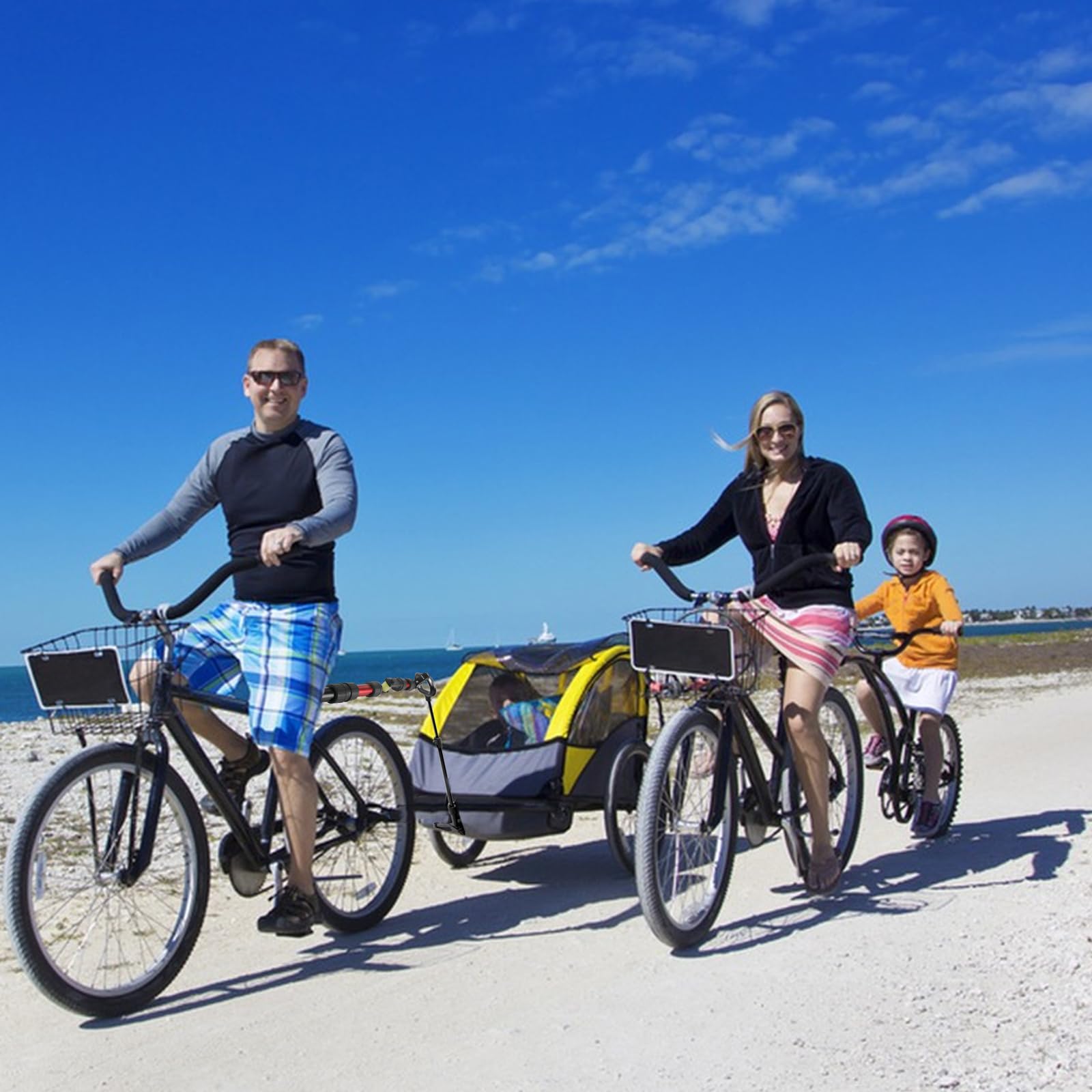 Enganche de remolque de bicicleta, conector giratorio de 270° para carga de bicicleta, diseño modular de componentes de nailon, sistema de amortiguación y dirección, adecuado para bicicletas con tubo