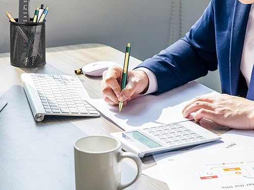 Miniatura 8 de YONCOUX 3 bolígrafos de punta media de tinta negra, punta media 0.5, retráctiles, bonitos bolígrafos de regalo de metal con 10 recambios adicionales