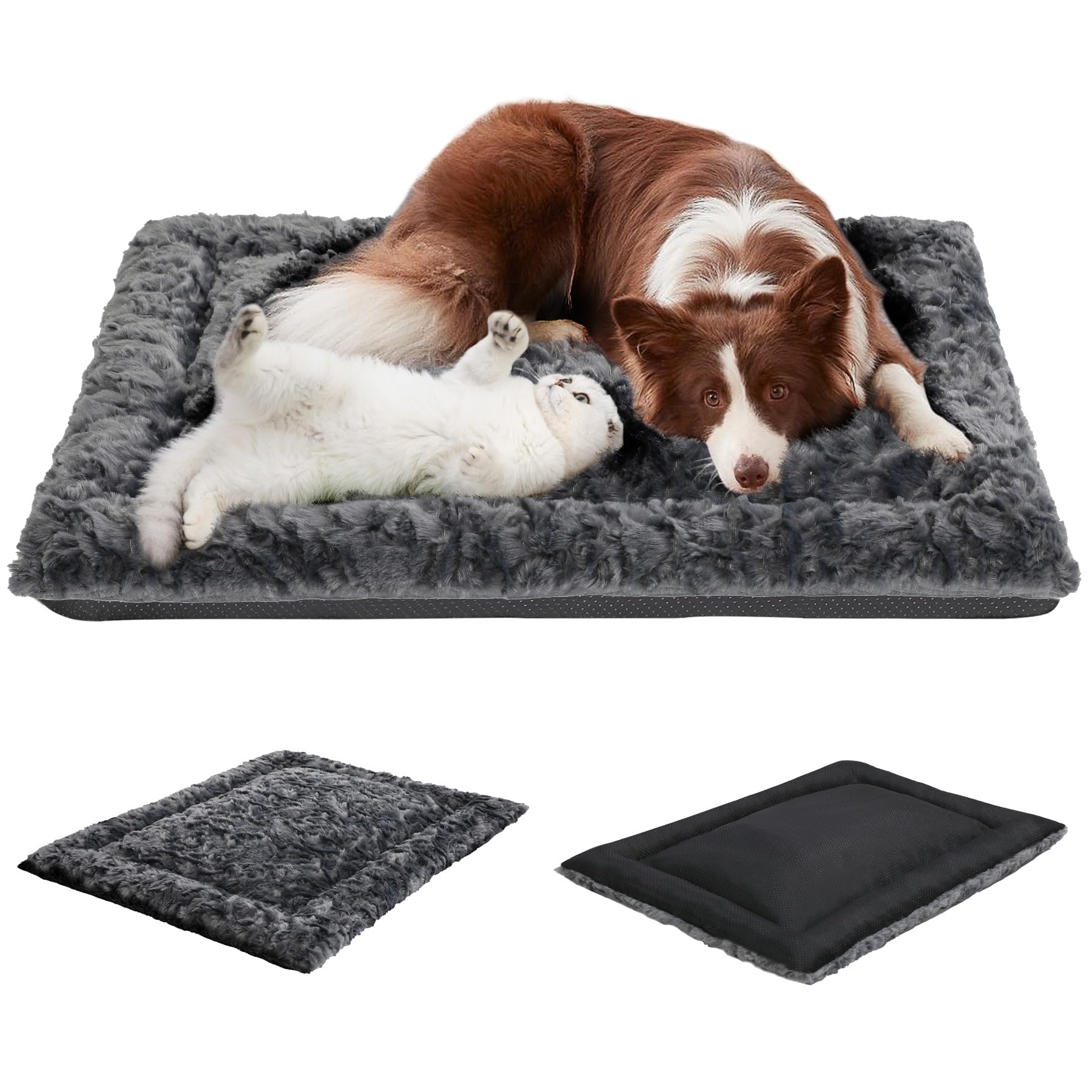 VITONIS Lit Orthopédique pour Chien 2 Pièces Taille XL 104x68 cm, Coussin en Polaire Chaud et Antidérapant, Couverture de Chien Lavable