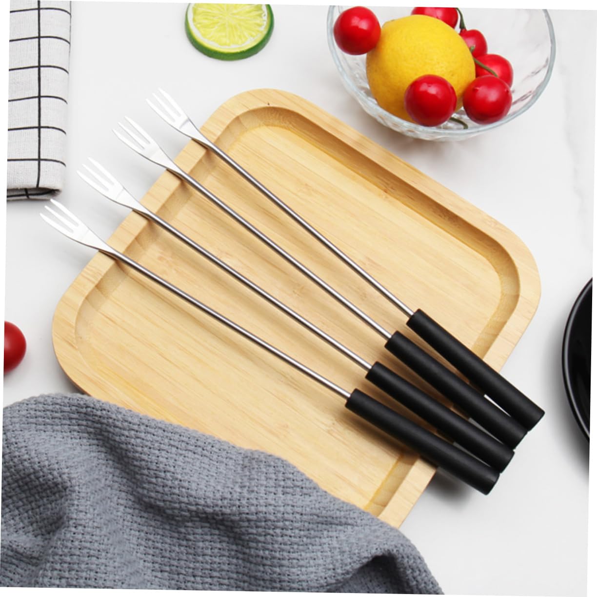 OFFSCH 6Pcs Stainless Steel Fondue Fork with Comfortable Handle for Cheese Fruits Desserts Versatile Kitchen Tool for Parties Buffets and Outdoor Events