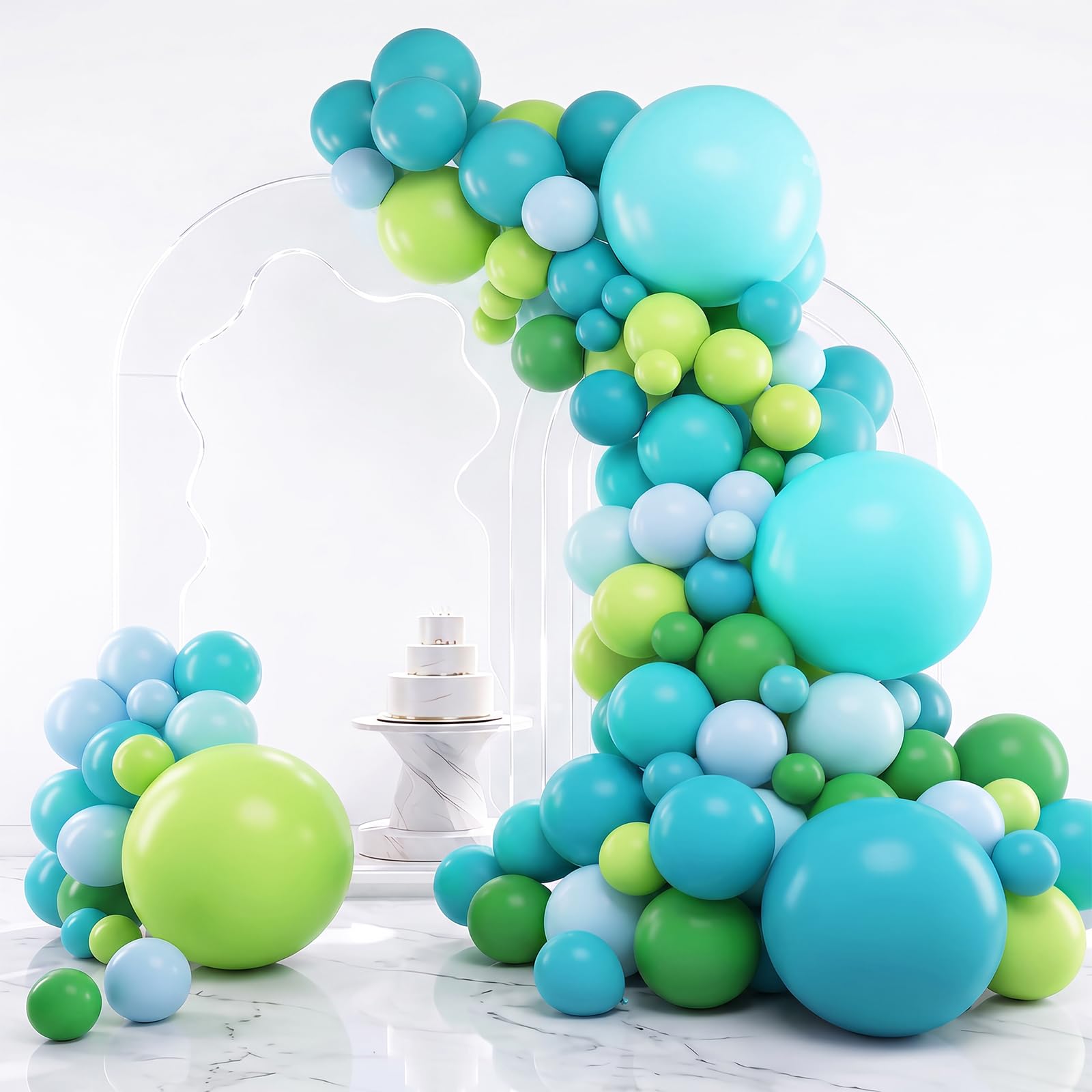 RUBFAC 129pcs Blue Green Balloons Different Sizes 18 12 10 5 Inch for Garland Arch, Green Blue Balloons for Birthday Baby Shower Gender Reveal Wedding Party Decoration