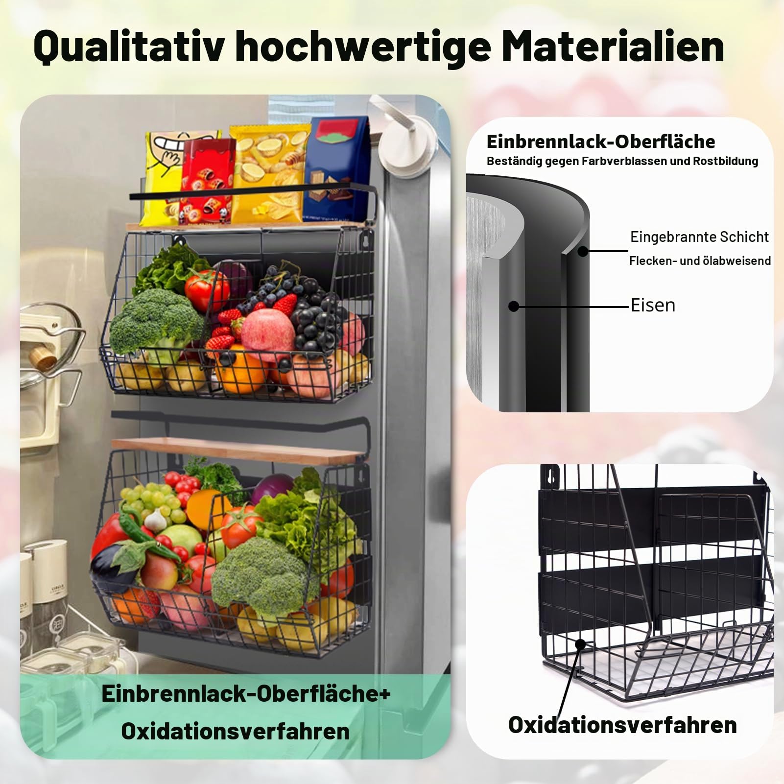 Lermende Magnetregal Kühlschrank 2-in-1 Obstkorb Gewürzregal - 2 Pack