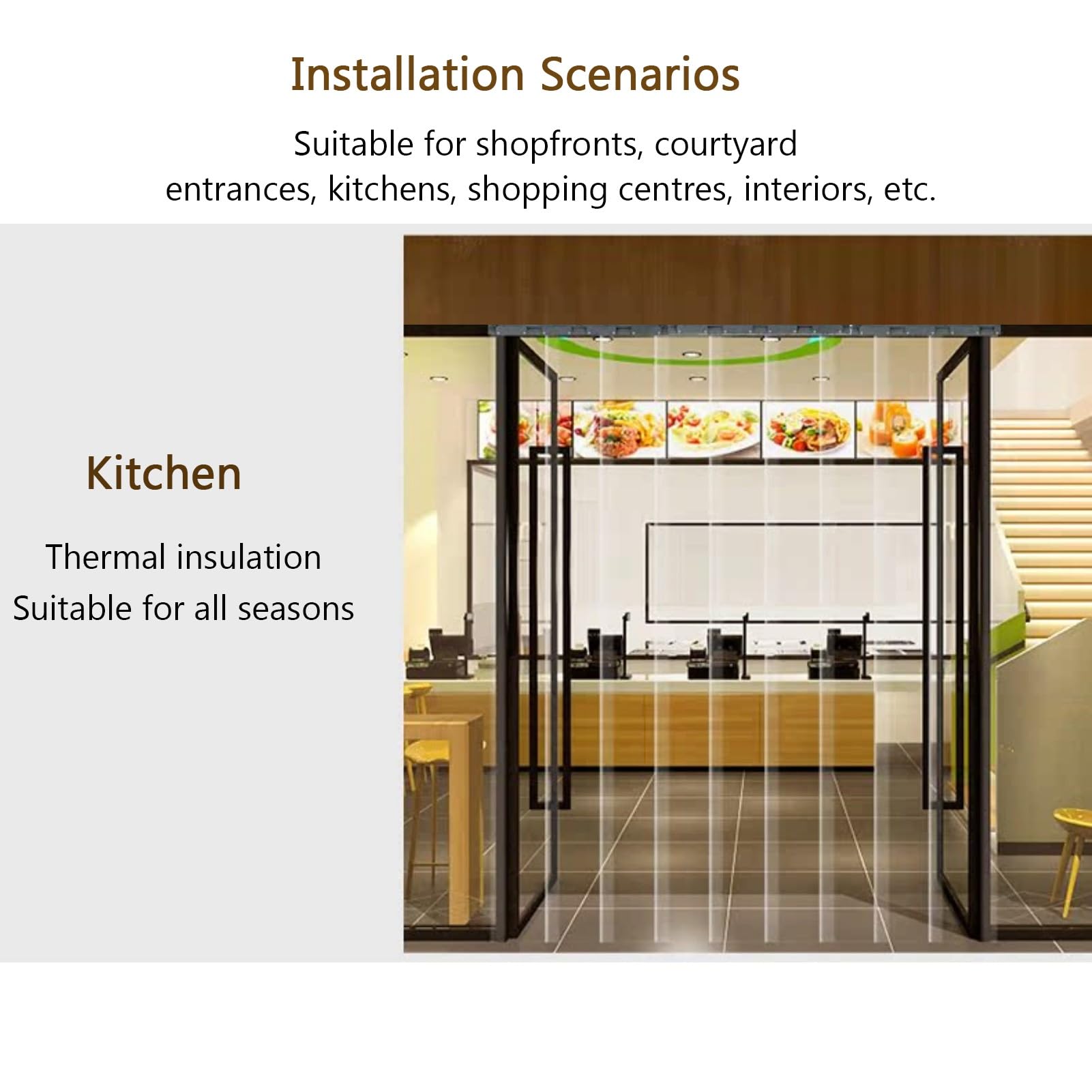 PVC Rideaux à Lamelles Bandes Porte Plastique Isolation Thermique Rideau Lanières Cuisine et Salle à Manger(135x250cm/53.15x98.43in)