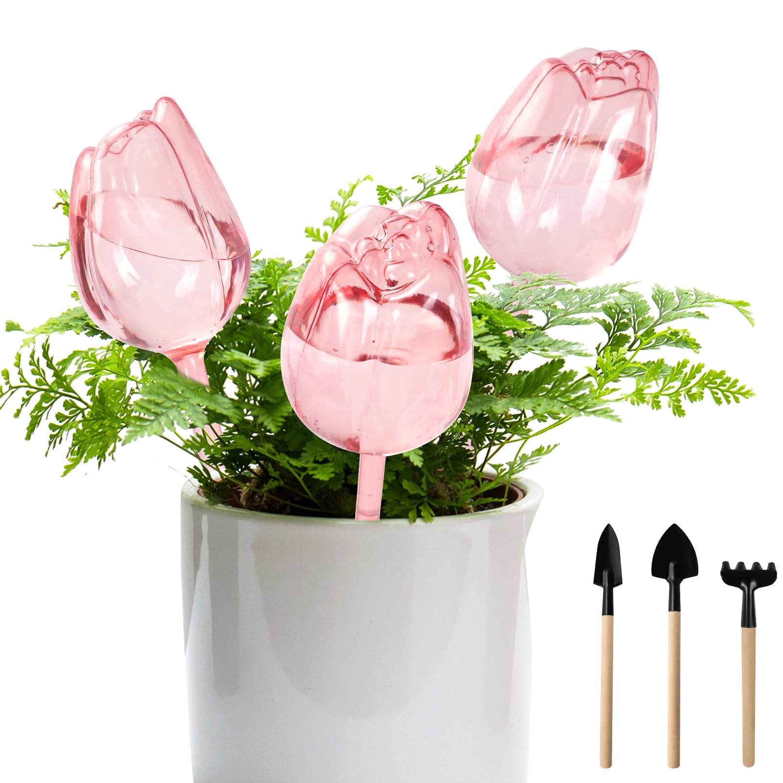 SITAKEGS Self Watering Plant Globes, 3PCS Plastic Automatic Plants Dripper Devices with Planting Tools, Flower Shape Irrigation System Spikes Kit Slow Drip Watering Bulbs for Indoor Outdoor
