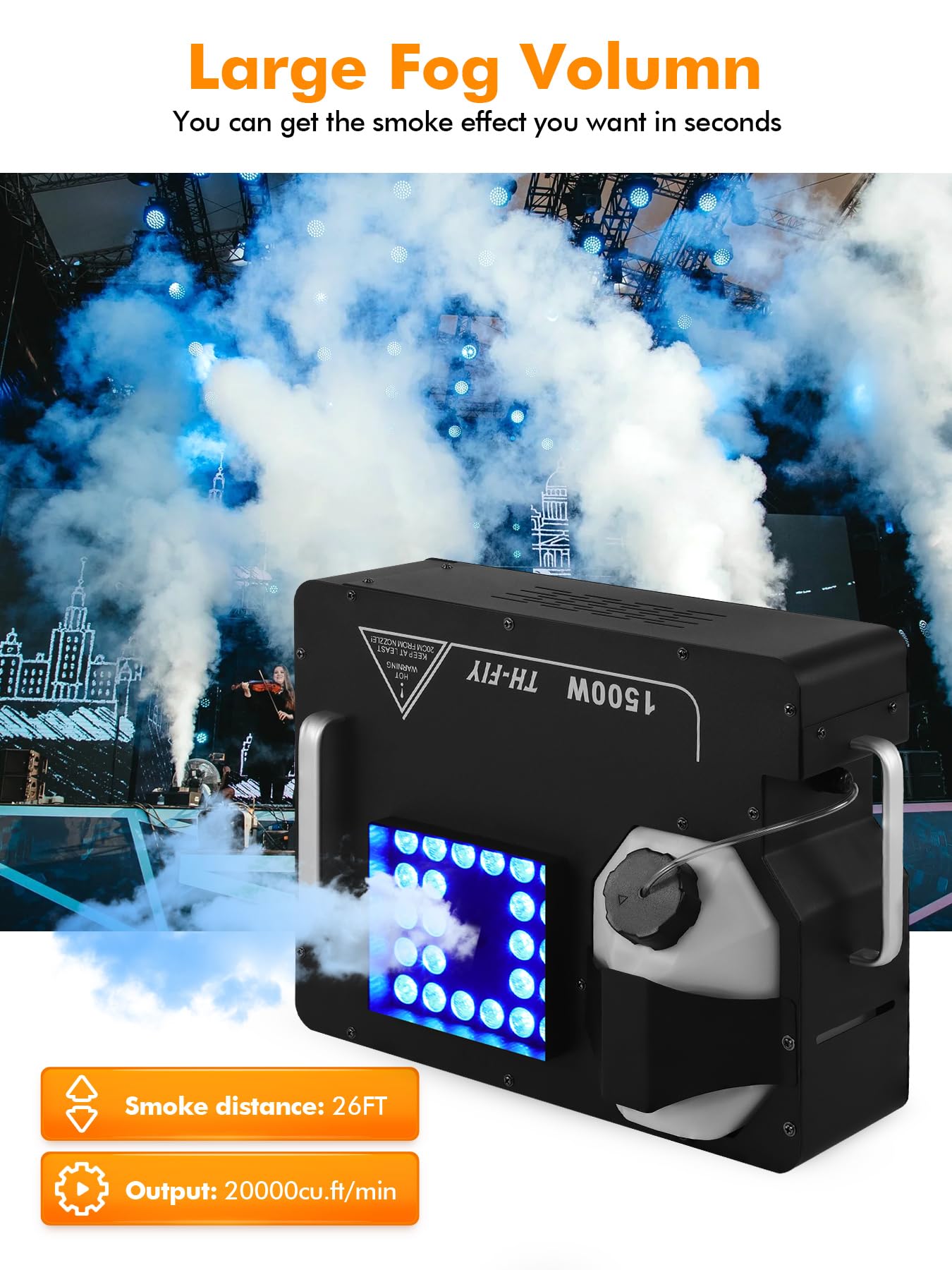 Ridgeyard Macchina per il fumo da 1500 W con telecomando wireless e luce a LED con 16 colori, adatta per DJ discoteca party, Halloween, Natale, feste di nozze e spettacoli sul palcoscenico, ecc