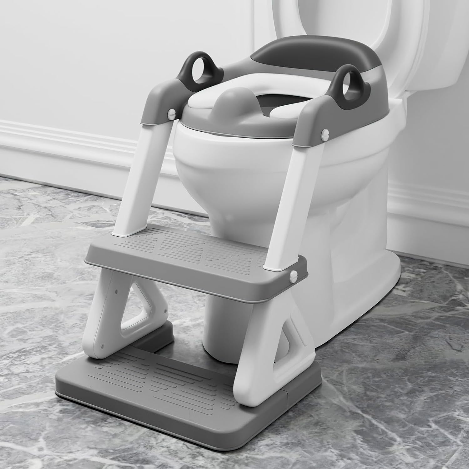 Potty Training Seat with Step Stool Ladder for Kids and Toddler,Wiifo Sturdy Potty Ladder with Soft Padded Cushion for Toddler Boys and Girls(Light Grey) 2025 New Version - Image 7